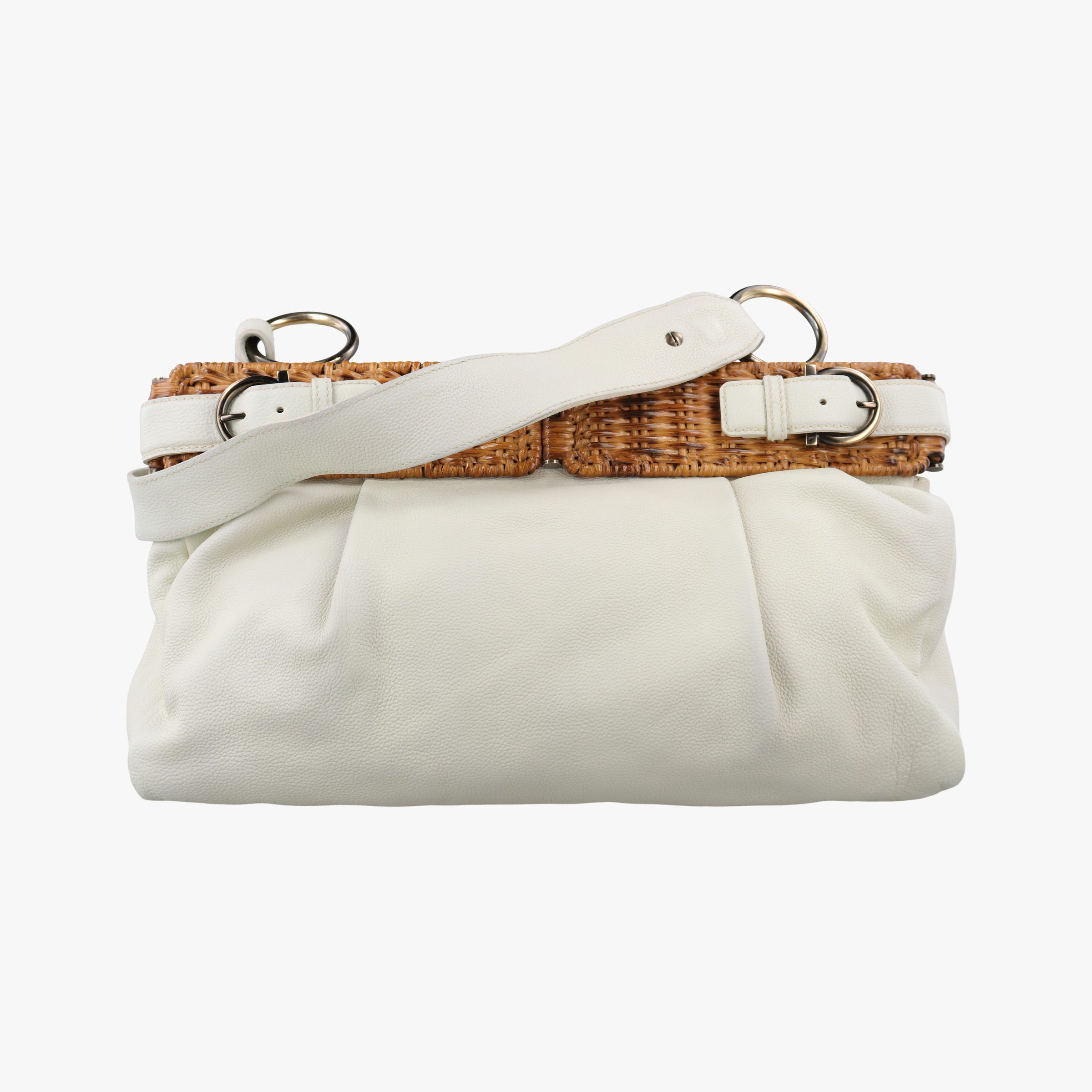 Vintage Ferragamo Wicker Trim White leather  handbag | stylenewstar