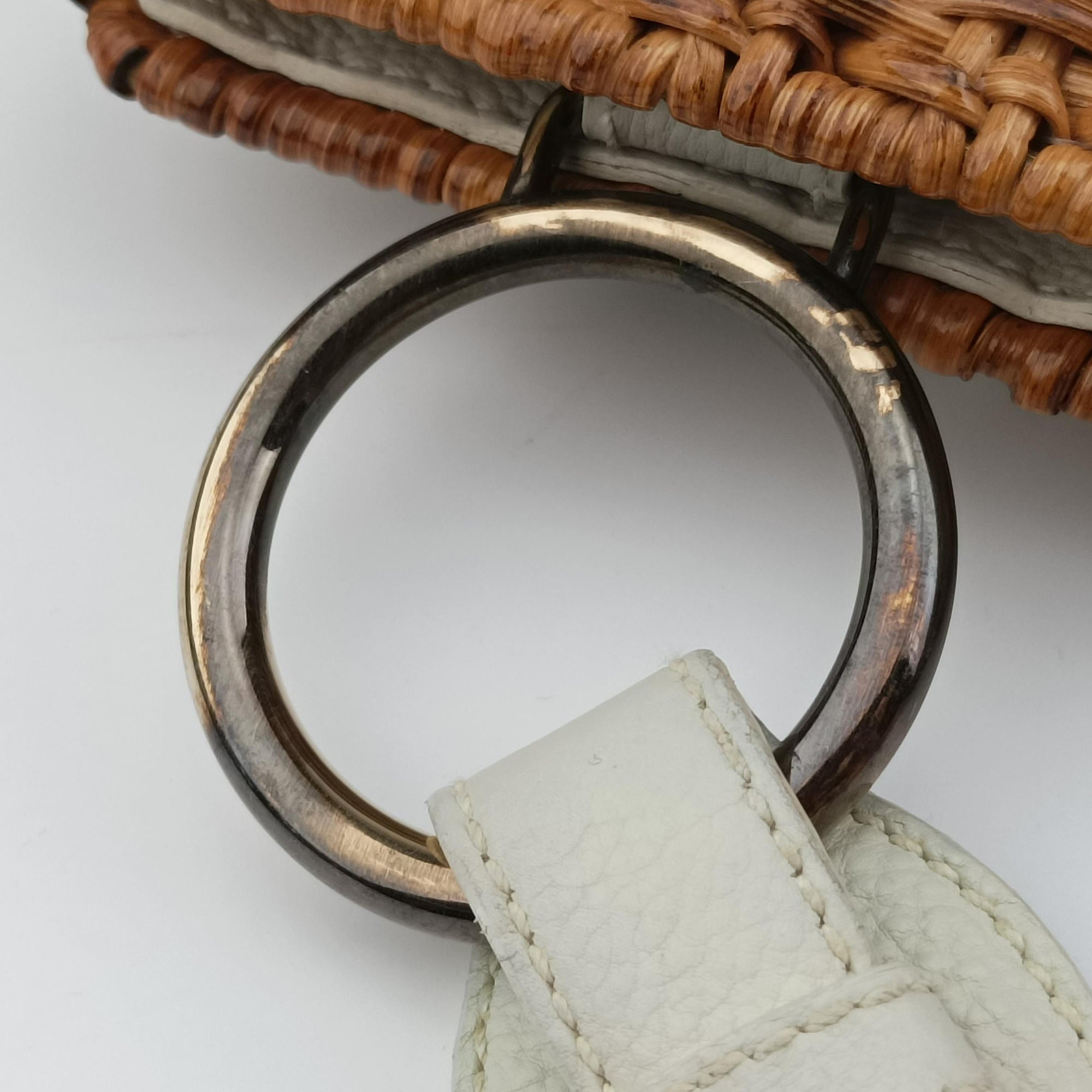 Vintage Ferragamo Wicker Trim White leather  handbag | stylenewstar