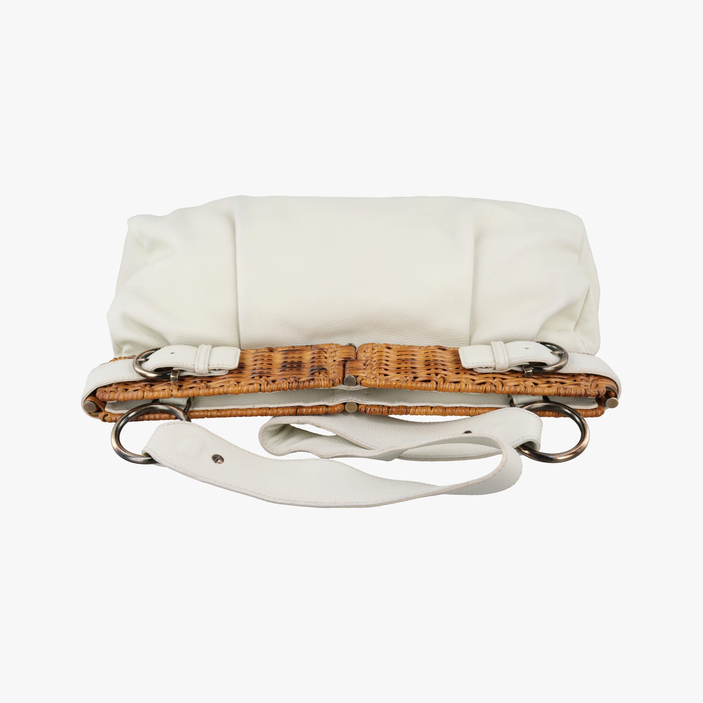 Vintage Ferragamo Wicker Trim White leather  handbag | stylenewstar