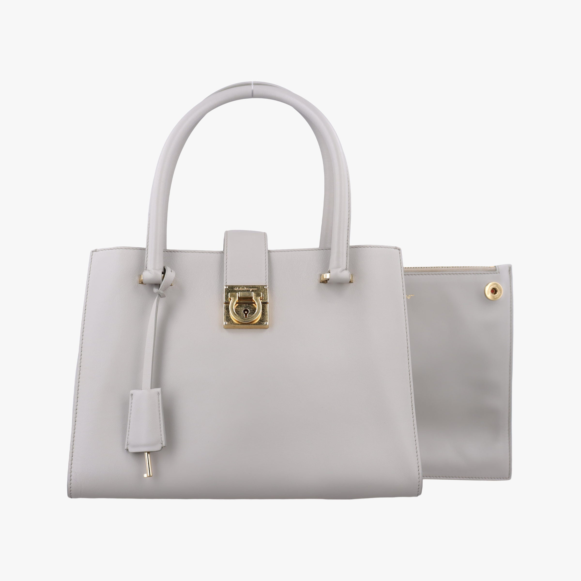 Pre-owned Ferragamo Gancini Juliet Light gray leather  handbag | stylenewstar