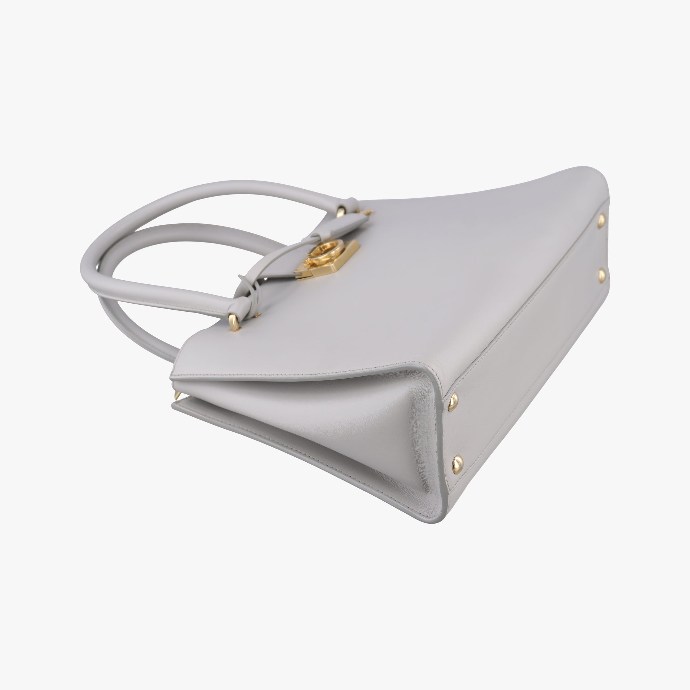 Pre-owned Ferragamo Gancini Juliet Light gray leather  handbag | stylenewstar