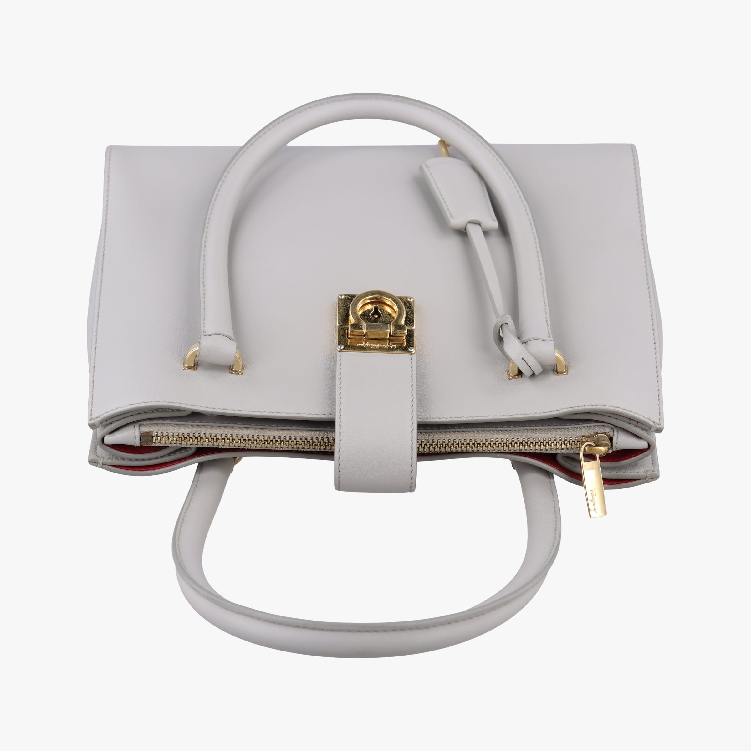 Pre-owned Ferragamo Gancini Juliet Light gray leather  handbag | stylenewstar