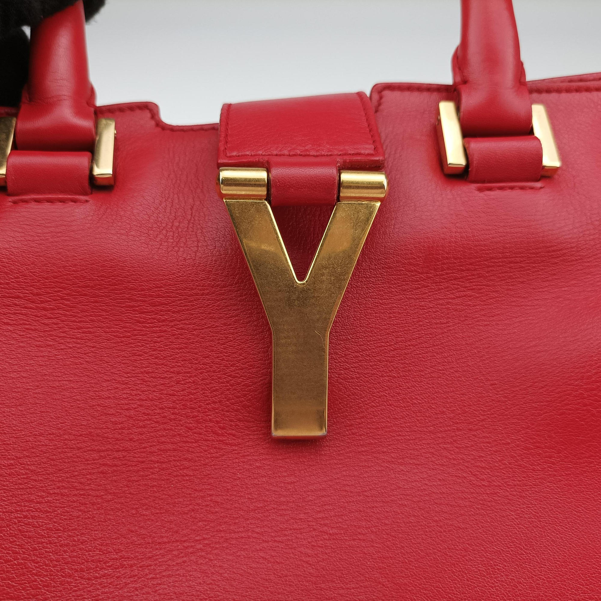 Pre-owned Yves Saint Laurent Y Ligne Petit Cabas Red Leather 311210 shoulderbag | stylenewstar