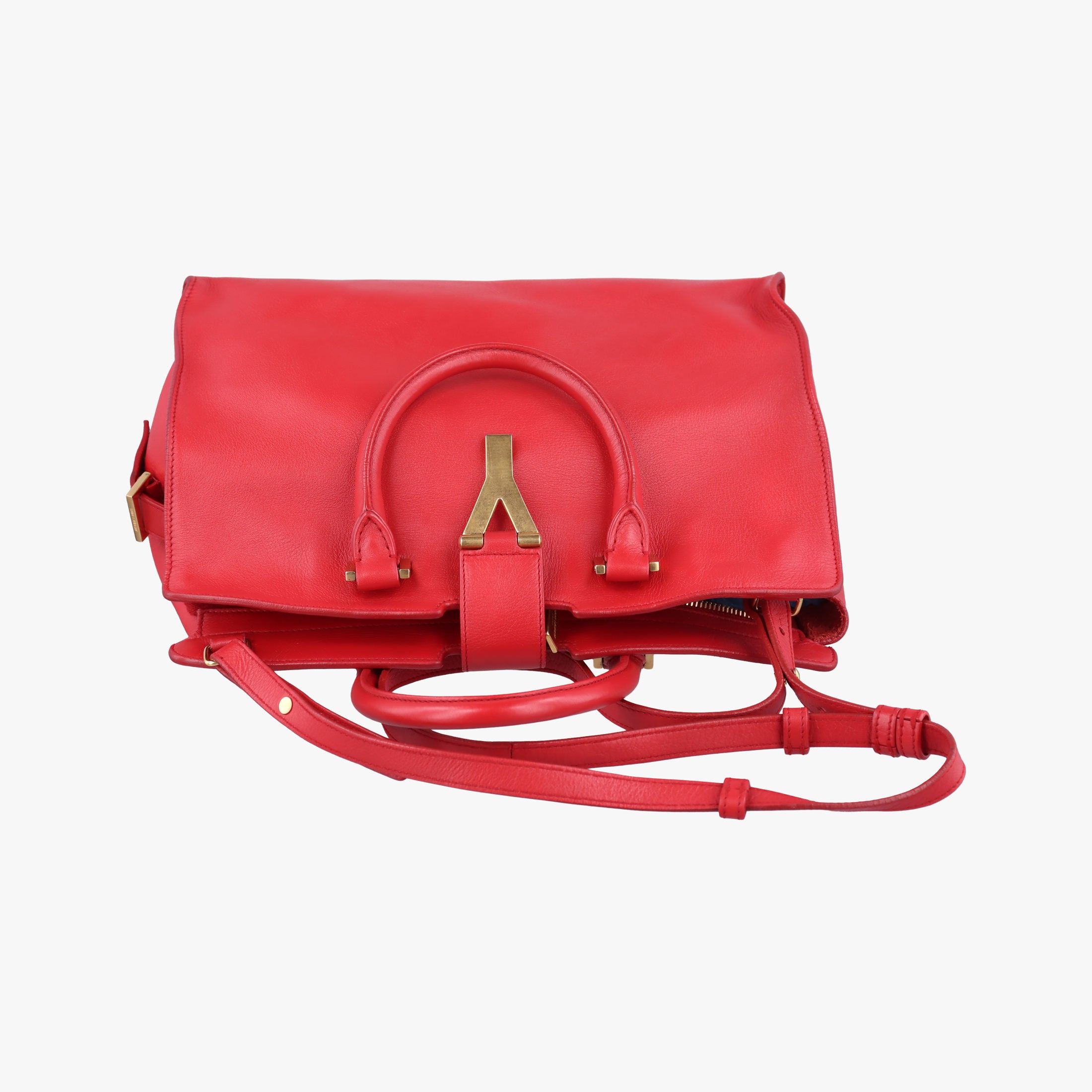 Pre-owned Yves Saint Laurent Y Ligne Petit Cabas Red Leather 311210 shoulderbag | stylenewstar