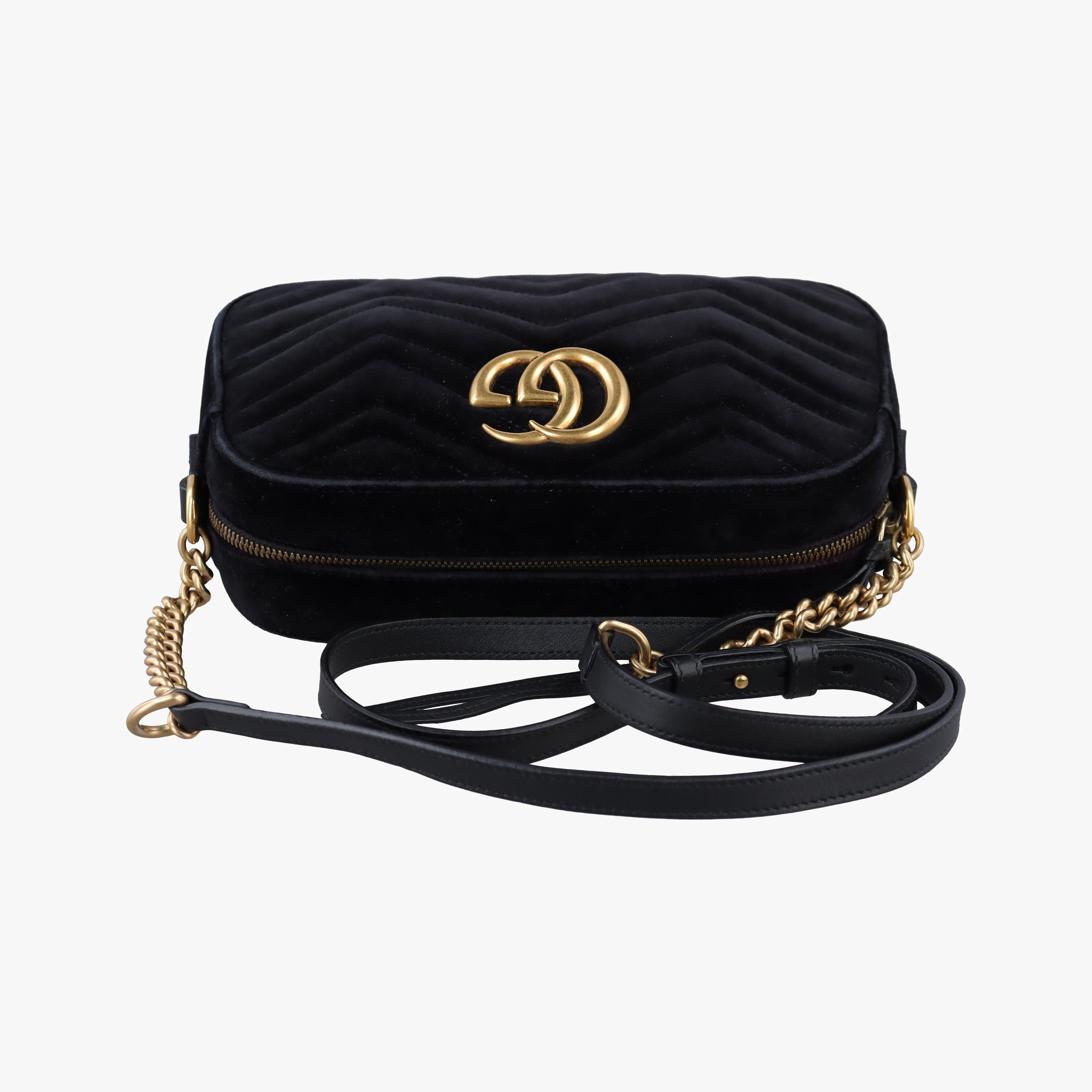 Pre-owned Gucci GG Marmont Black velour 447632 shoulderbag | stylenewstar