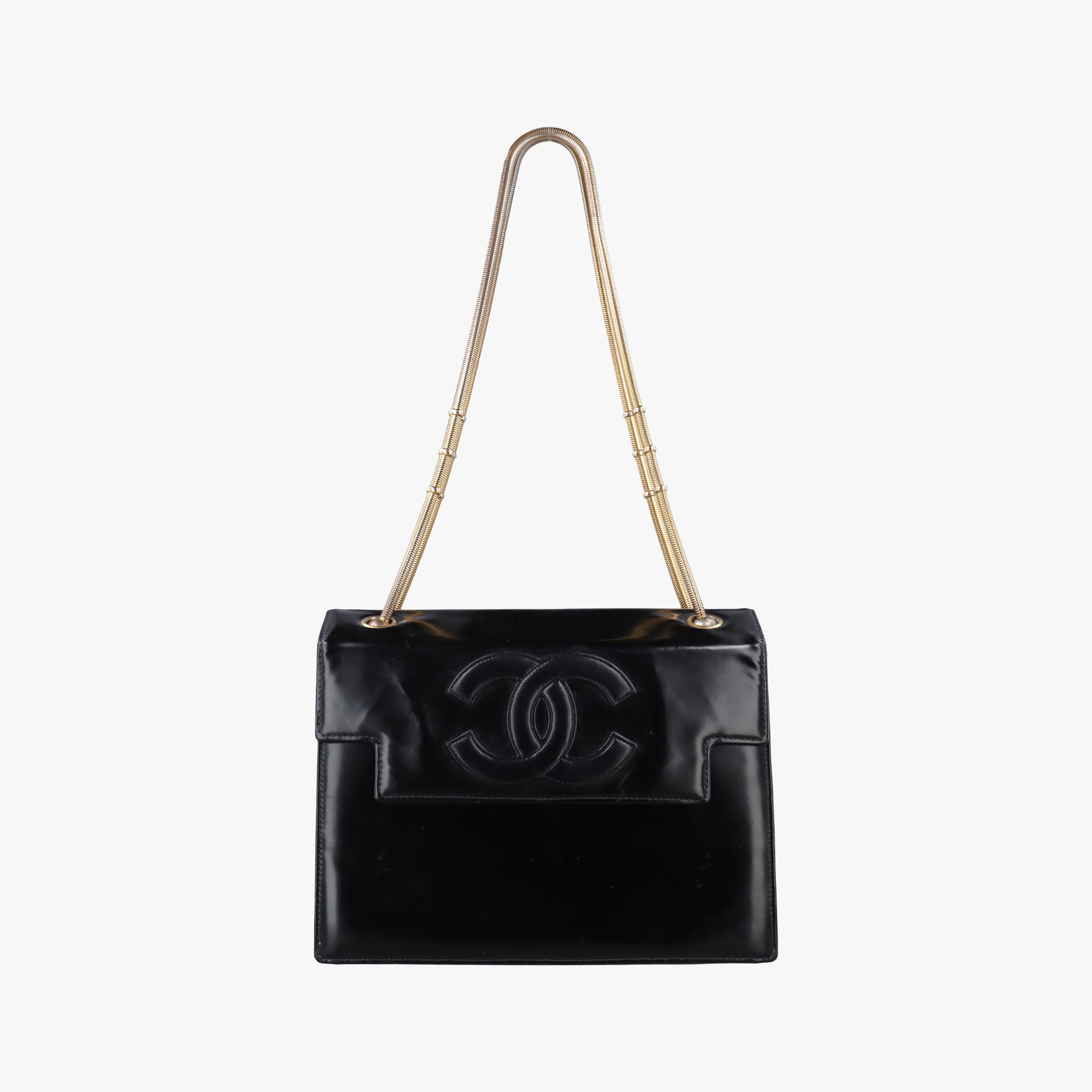 Vintage Chanel CC Snake Chain Flap Black Enamel A08699 shoulderbag | stylenewstar