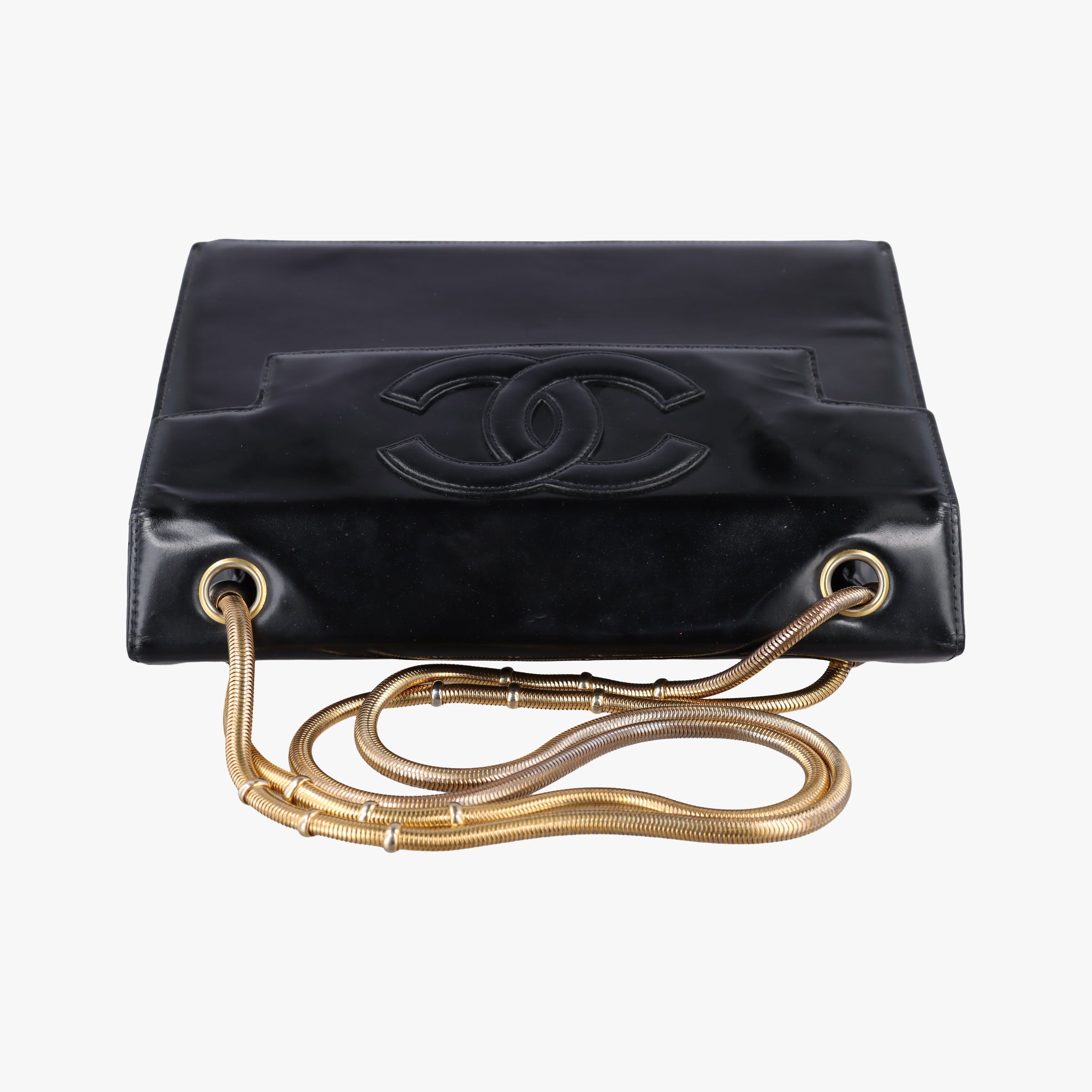 Vintage Chanel CC Snake Chain Flap Black Enamel A08699 shoulderbag | stylenewstar