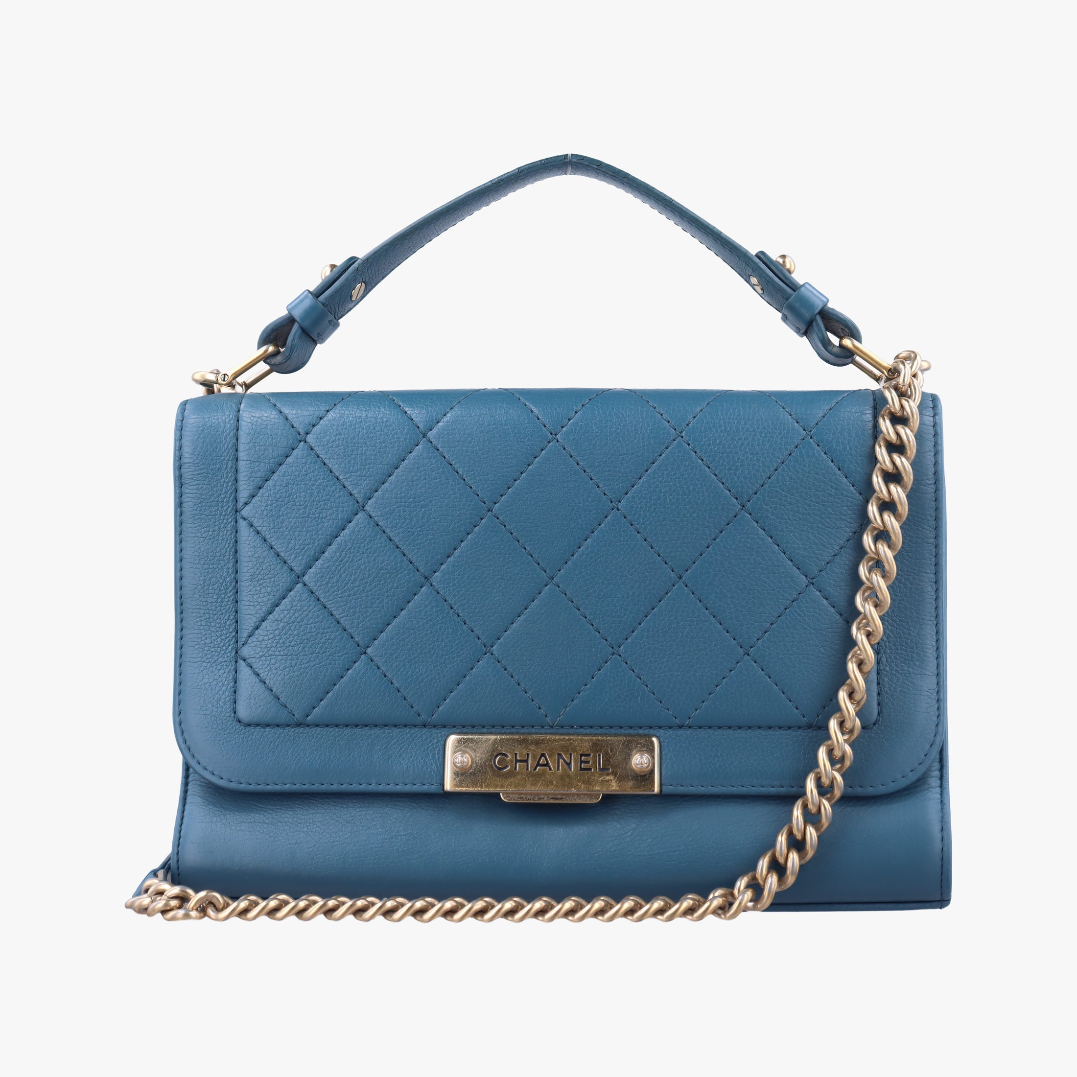 Pre-owned Chanel Label Click Flap Blue Leather A93702 shoulderbag | stylenewstar