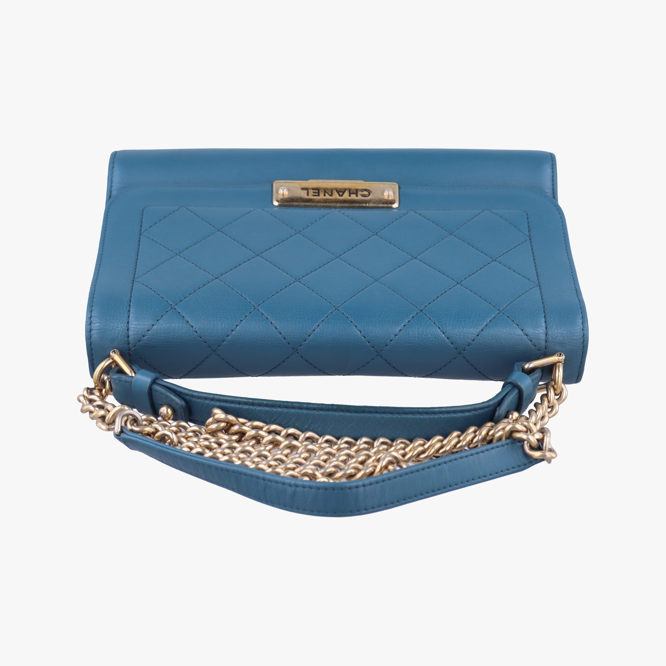 Pre-owned Chanel Label Click Flap Blue Leather A93702 shoulderbag | stylenewstar