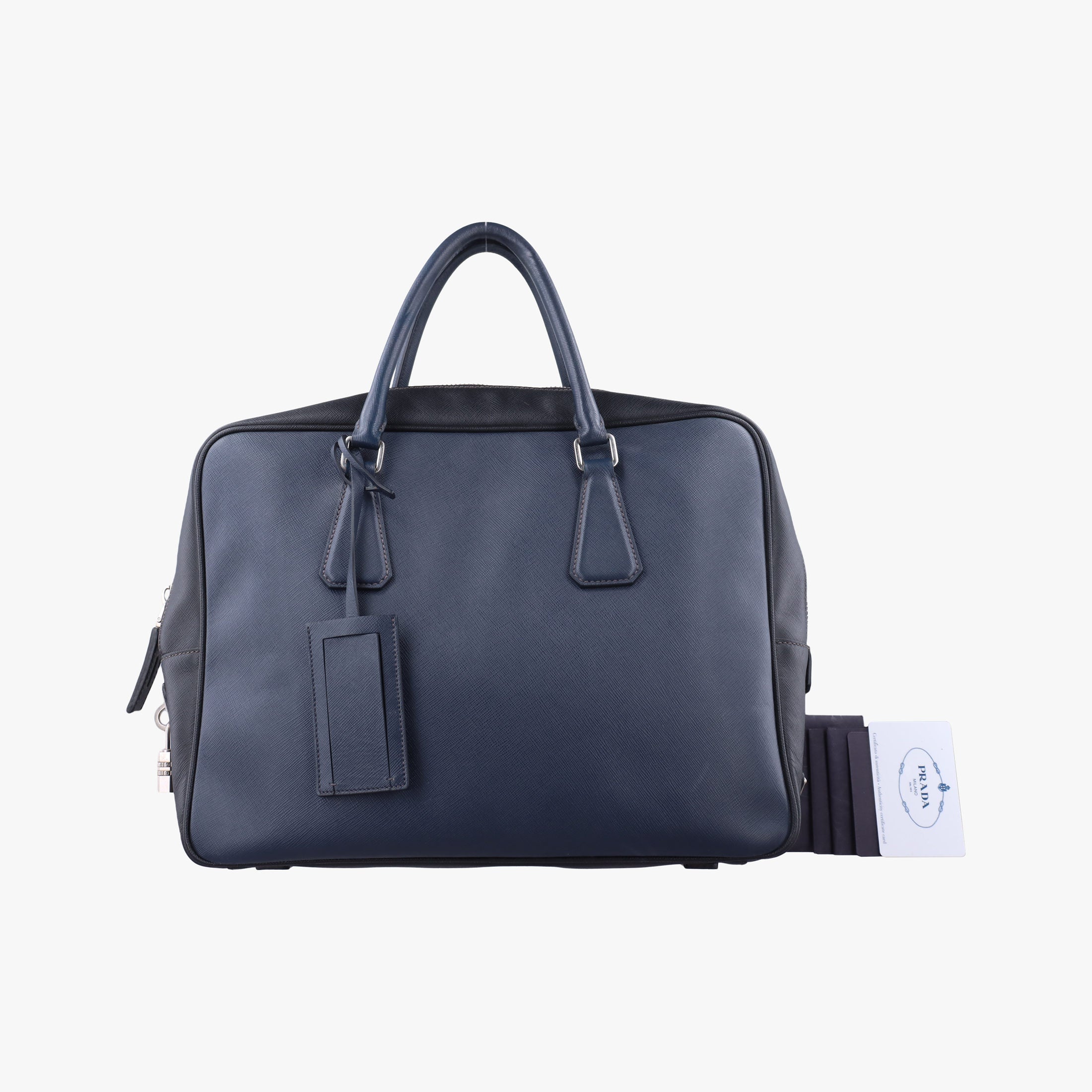 Pre-owned Prada Briefcase Navy × Black SAFFIANO Leather VS305M handbag | stylenewstar