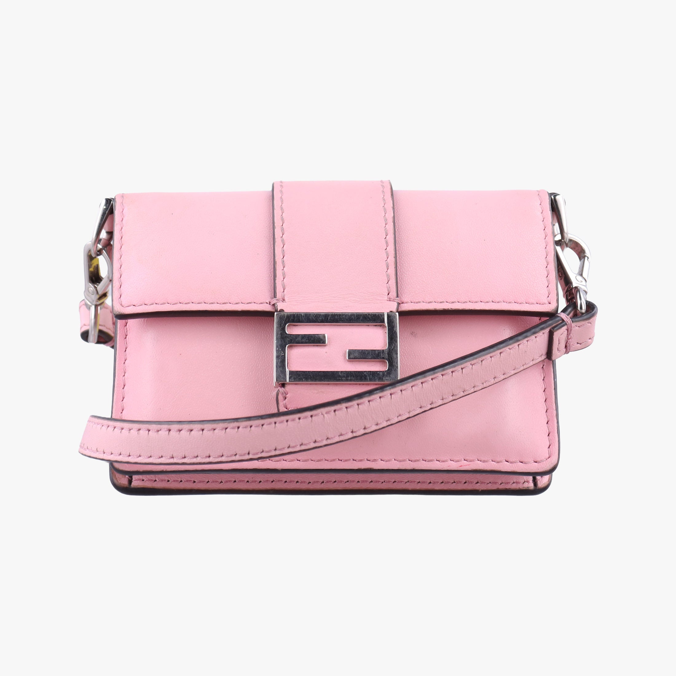 Secondhand Fendi micro flat Baguette Pink Leather 7M0311 shoulderbag | stylenewstar