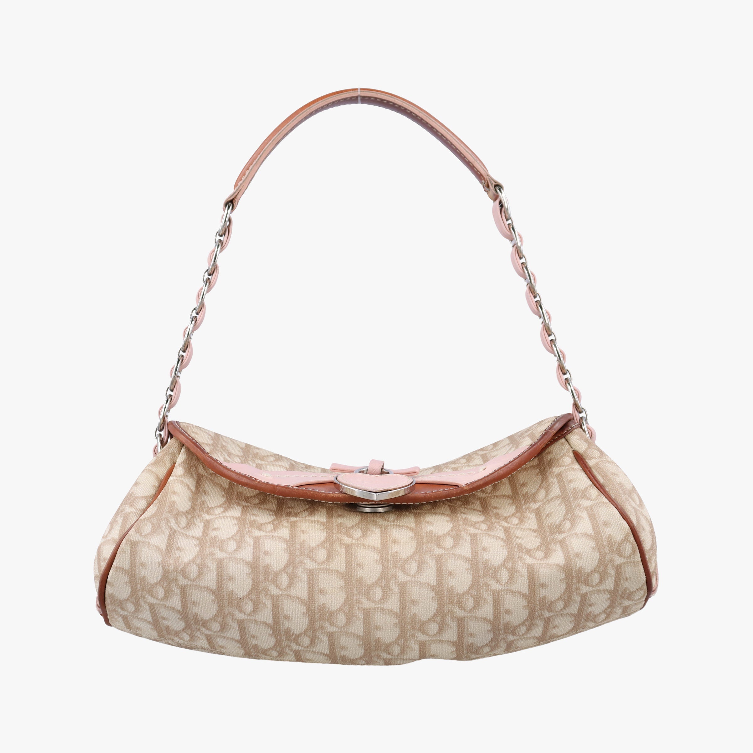 Vintage Christian Dior Romantic Heart Trotter Beige x Brown x Pink PVC Coated Canvas x leather  shoulderbag | stylenewstar