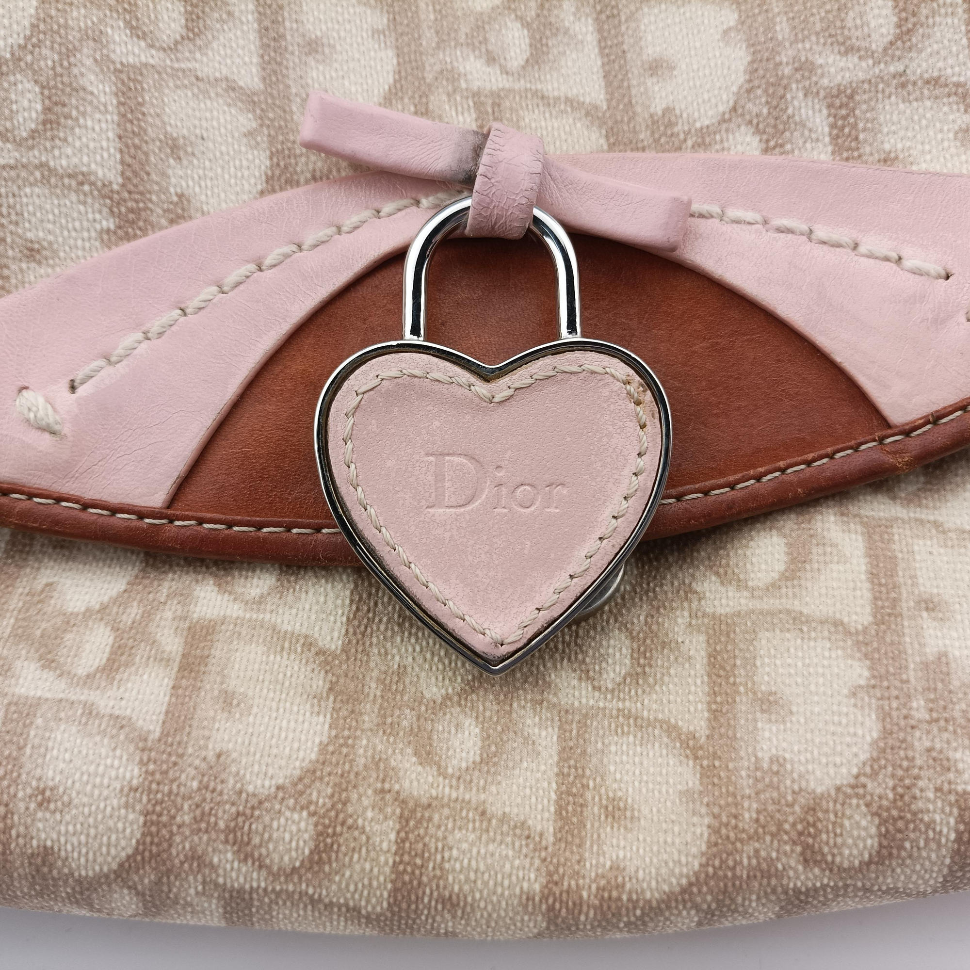 Vintage Christian Dior Romantic Heart Trotter Beige x Brown x Pink PVC Coated Canvas x leather  shoulderbag | stylenewstar