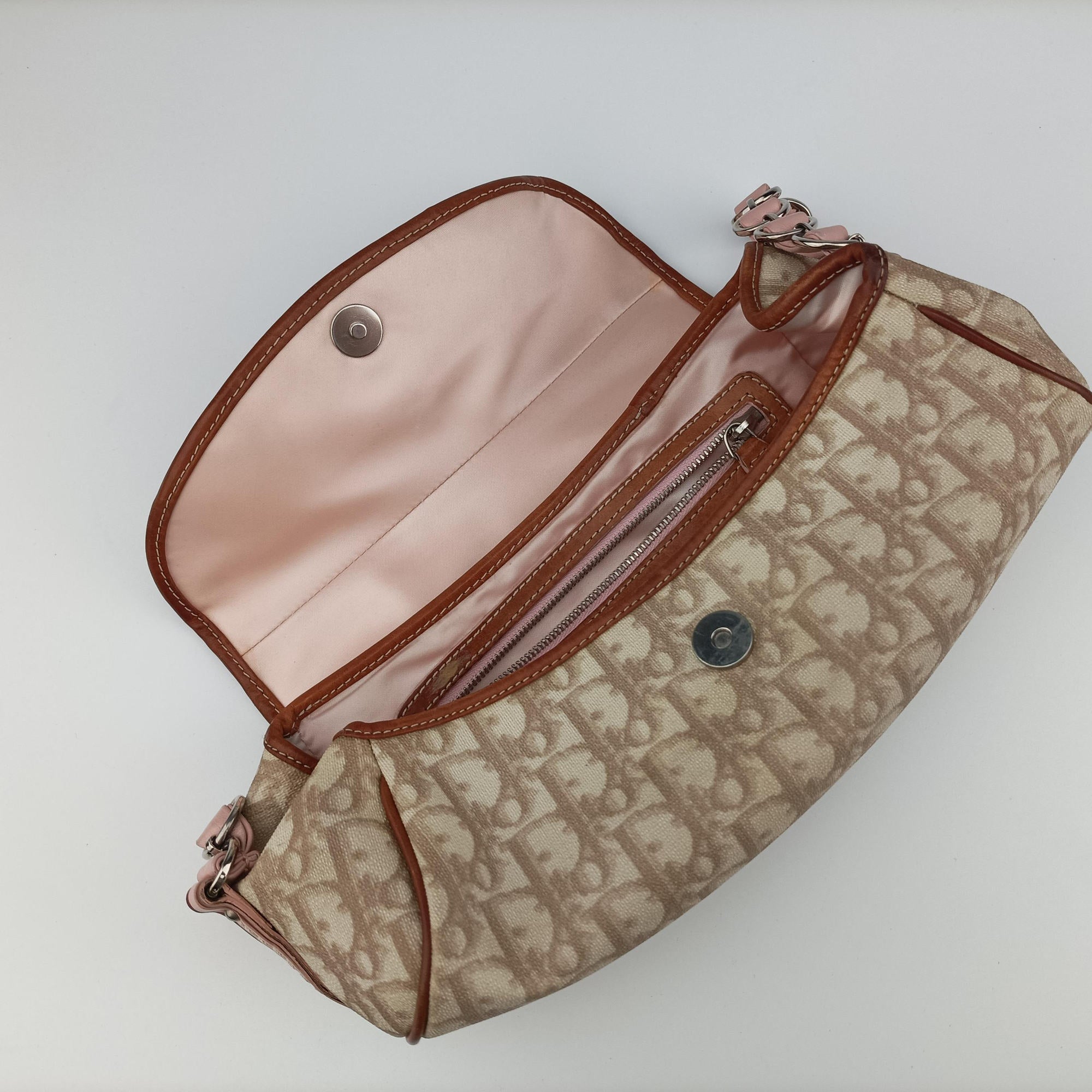 Vintage Christian Dior Romantic Heart Trotter Beige x Brown x Pink PVC Coated Canvas x leather  shoulderbag | stylenewstar