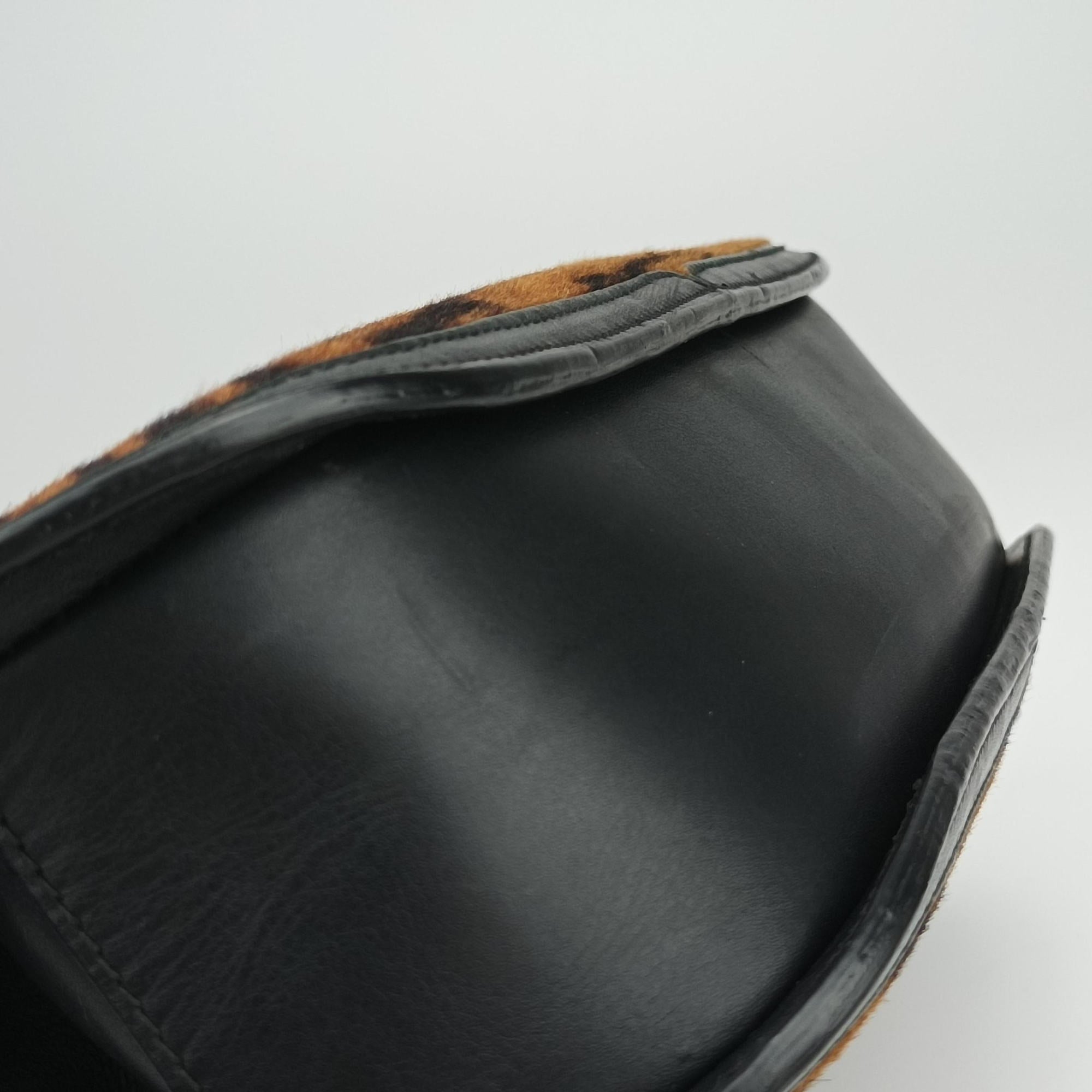 Pre-owned Gucci Maxi Horsebit Black×Brown ponyhair 000.40 handbag | stylenewstar
