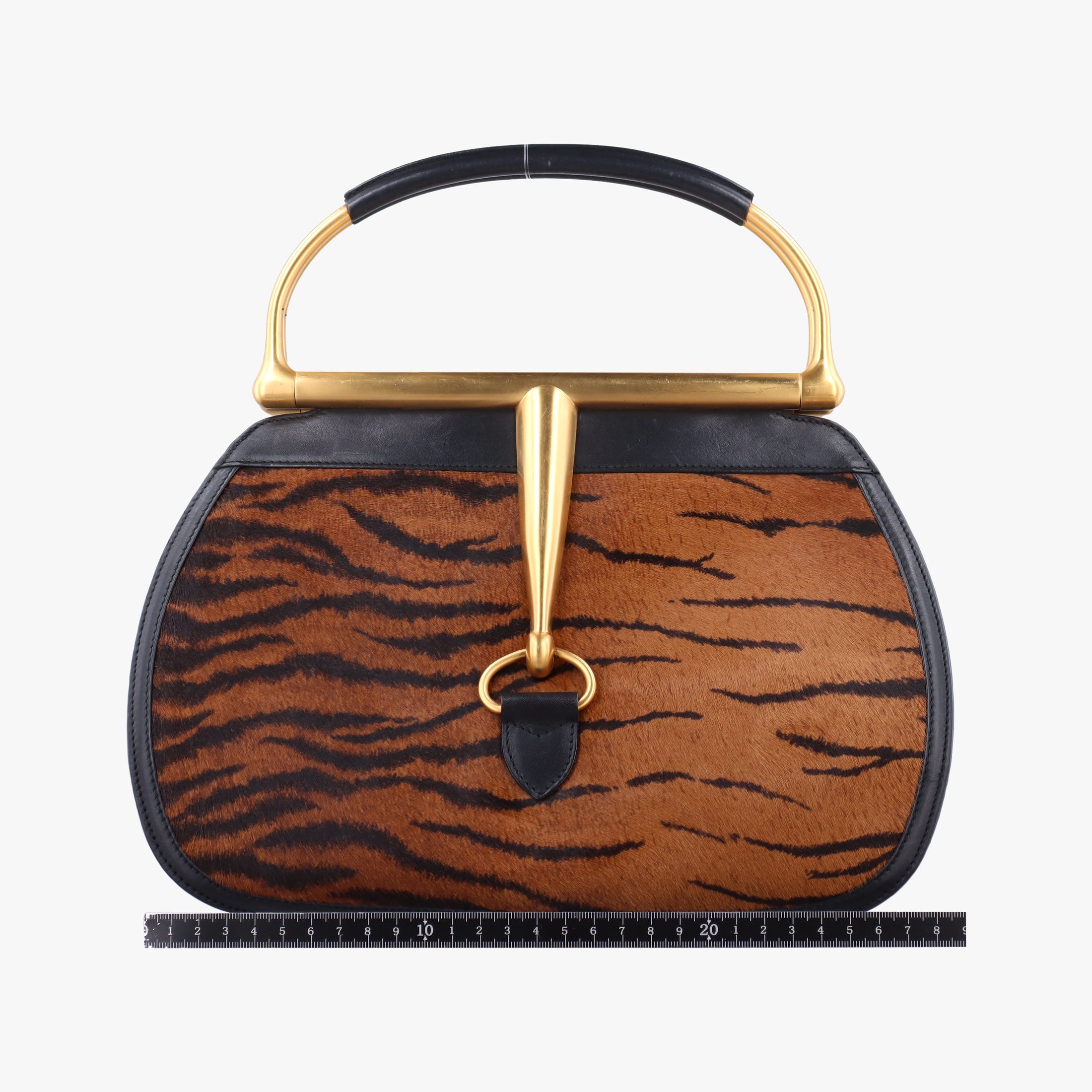 Pre-owned Gucci Maxi Horsebit Black×Brown ponyhair 000.40 handbag | stylenewstar