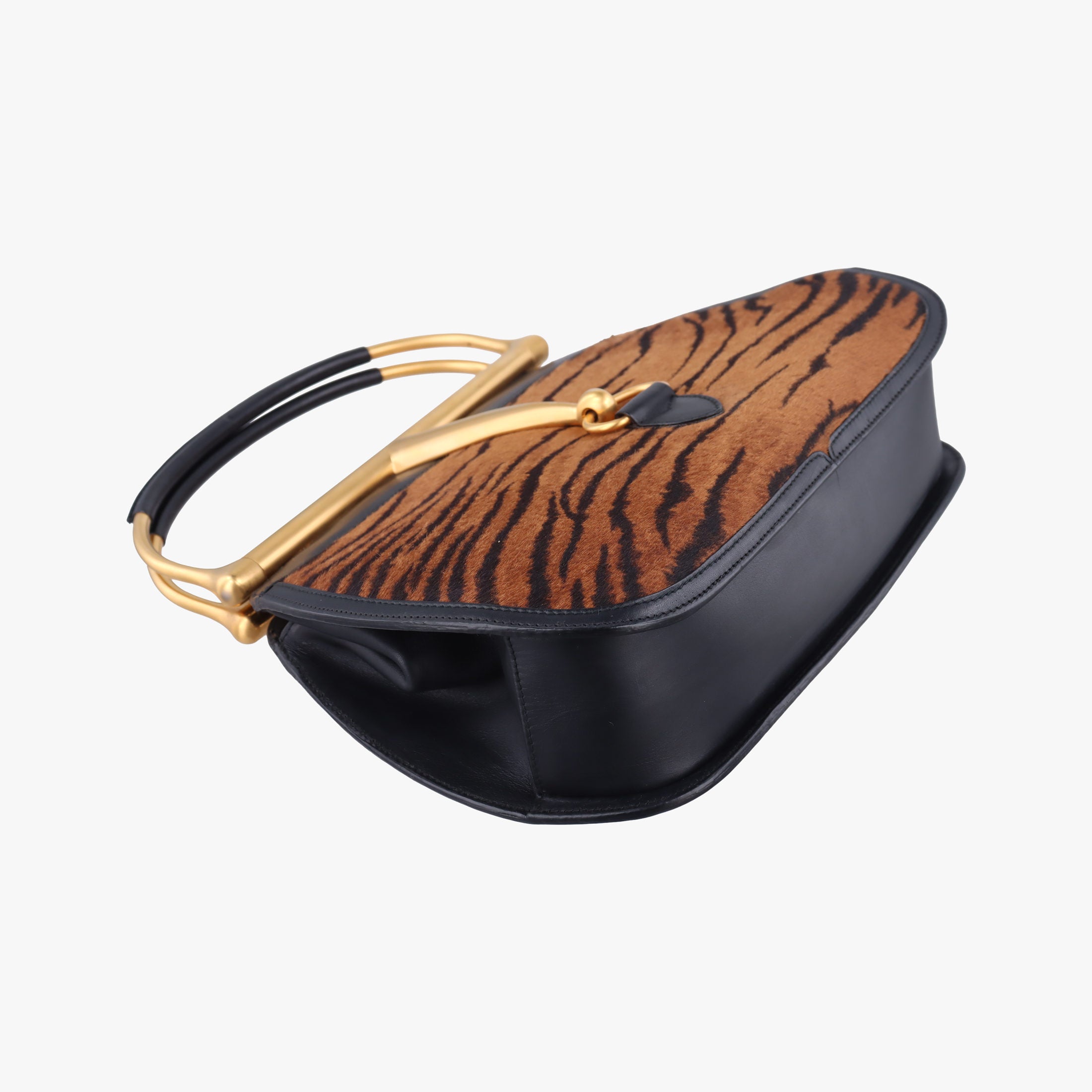 Pre-owned Gucci Maxi Horsebit Black×Brown ponyhair 000.40 handbag | stylenewstar