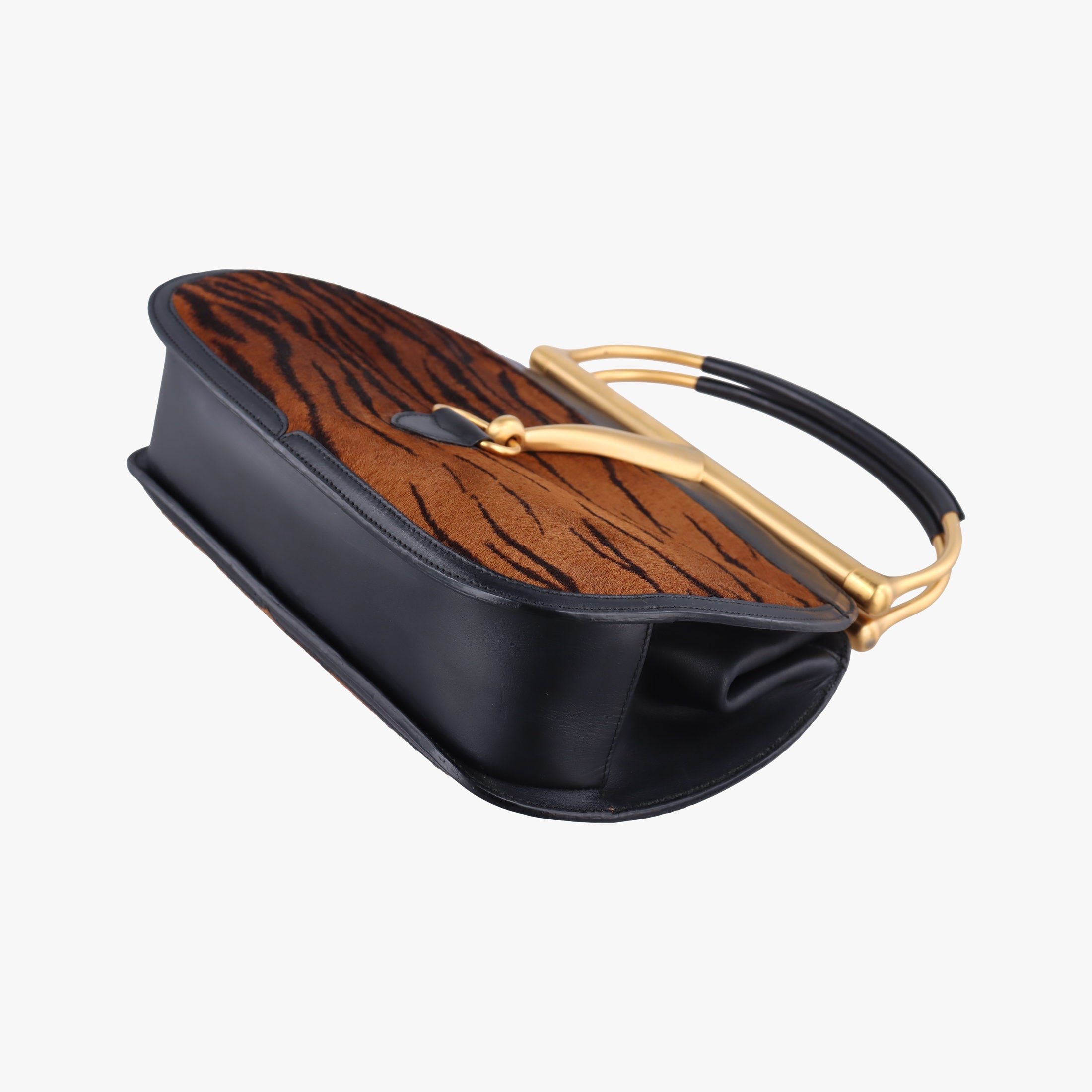 Pre-owned Gucci Maxi Horsebit Black×Brown ponyhair 000.40 handbag | stylenewstar