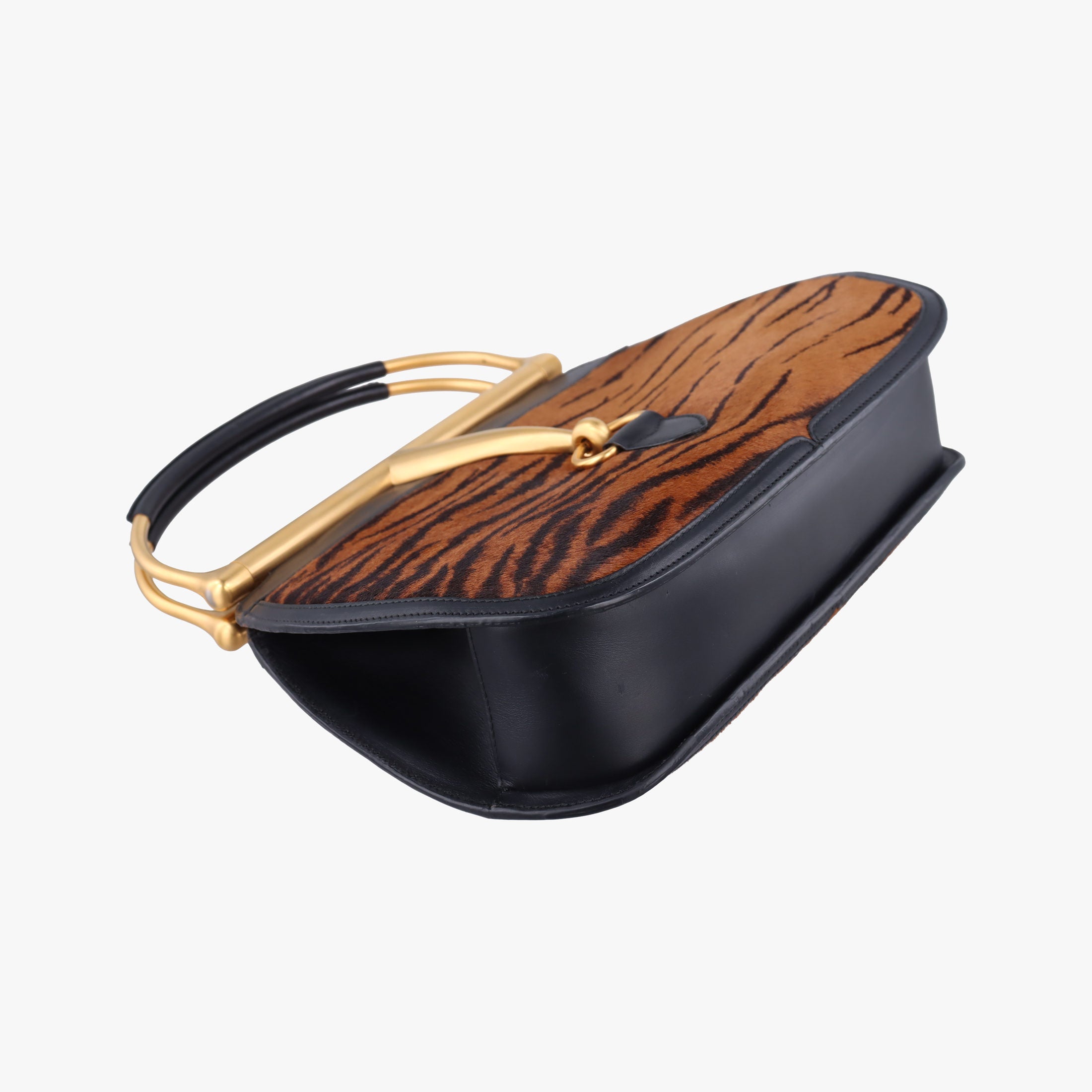 Pre-owned Gucci Maxi Horsebit Black×Brown ponyhair 000.40 handbag | stylenewstar