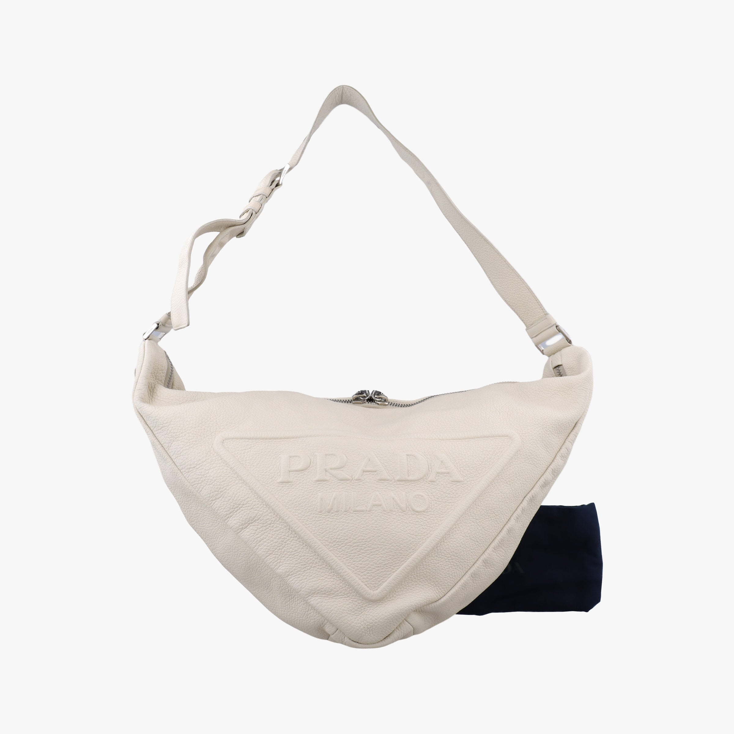 Pre-owned Prada Triangle Logo Plate White Leather 2VY007 shoulderbag | stylenewstar
