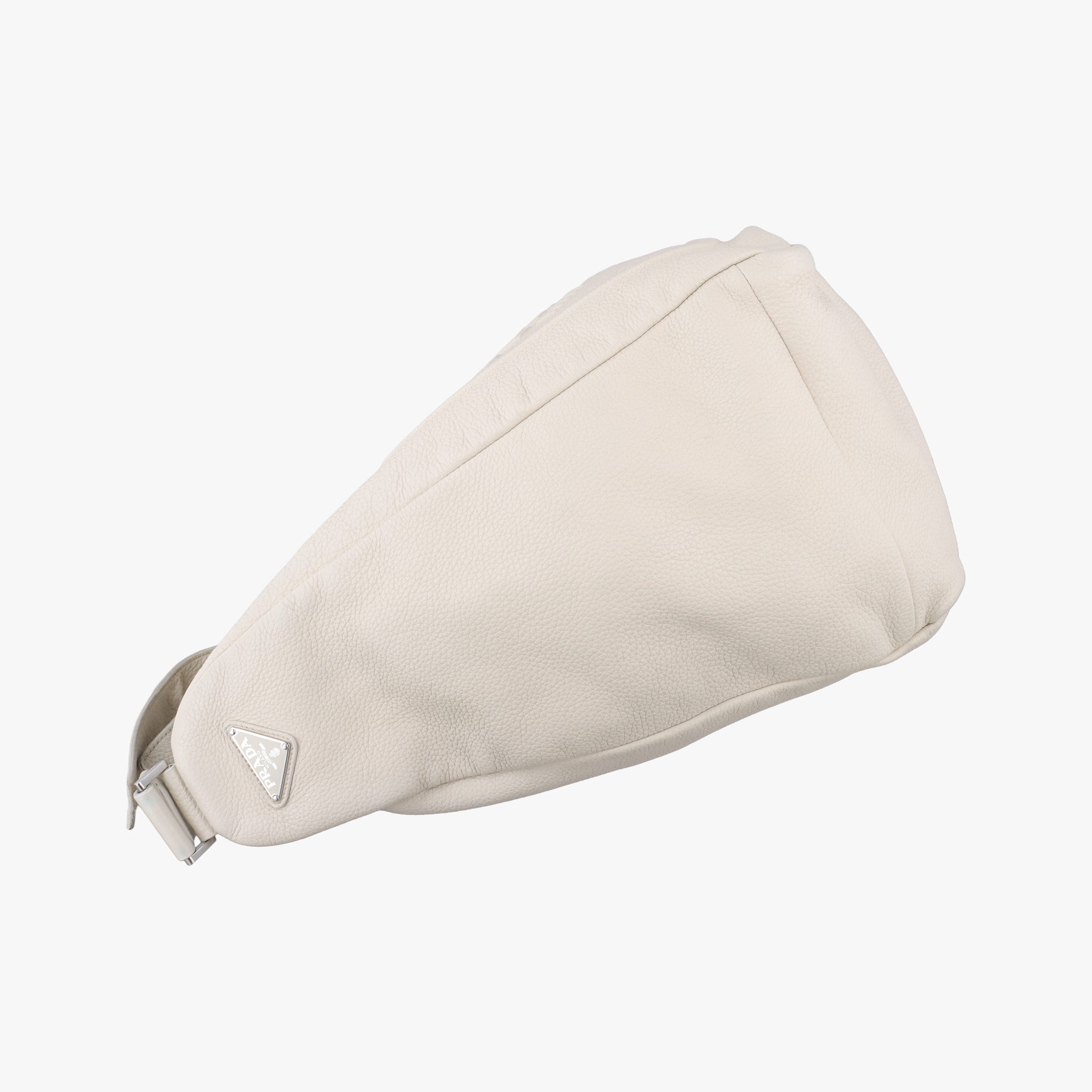 Pre-owned Prada Triangle Logo Plate White Leather 2VY007 shoulderbag | stylenewstar