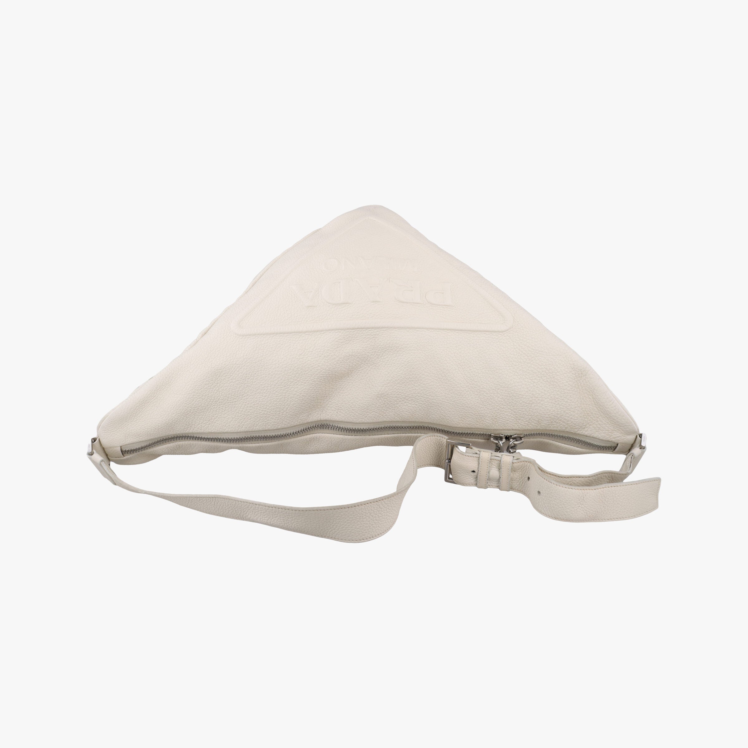 Pre-owned Prada Triangle Logo Plate White Leather 2VY007 shoulderbag | stylenewstar