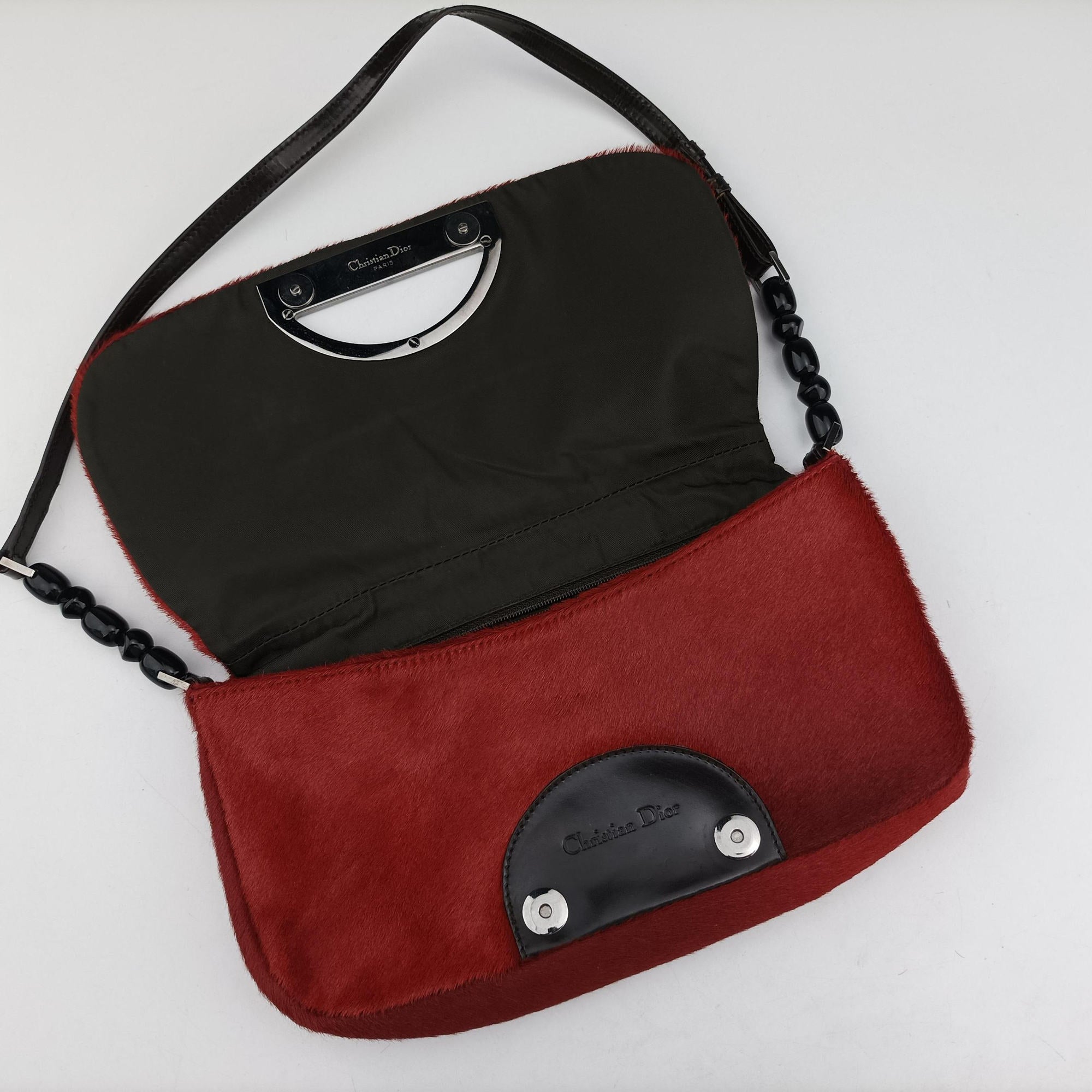 Pre-owned Christian Dior Malice pearl Red ponyhair  shoulderbag | stylenewstar