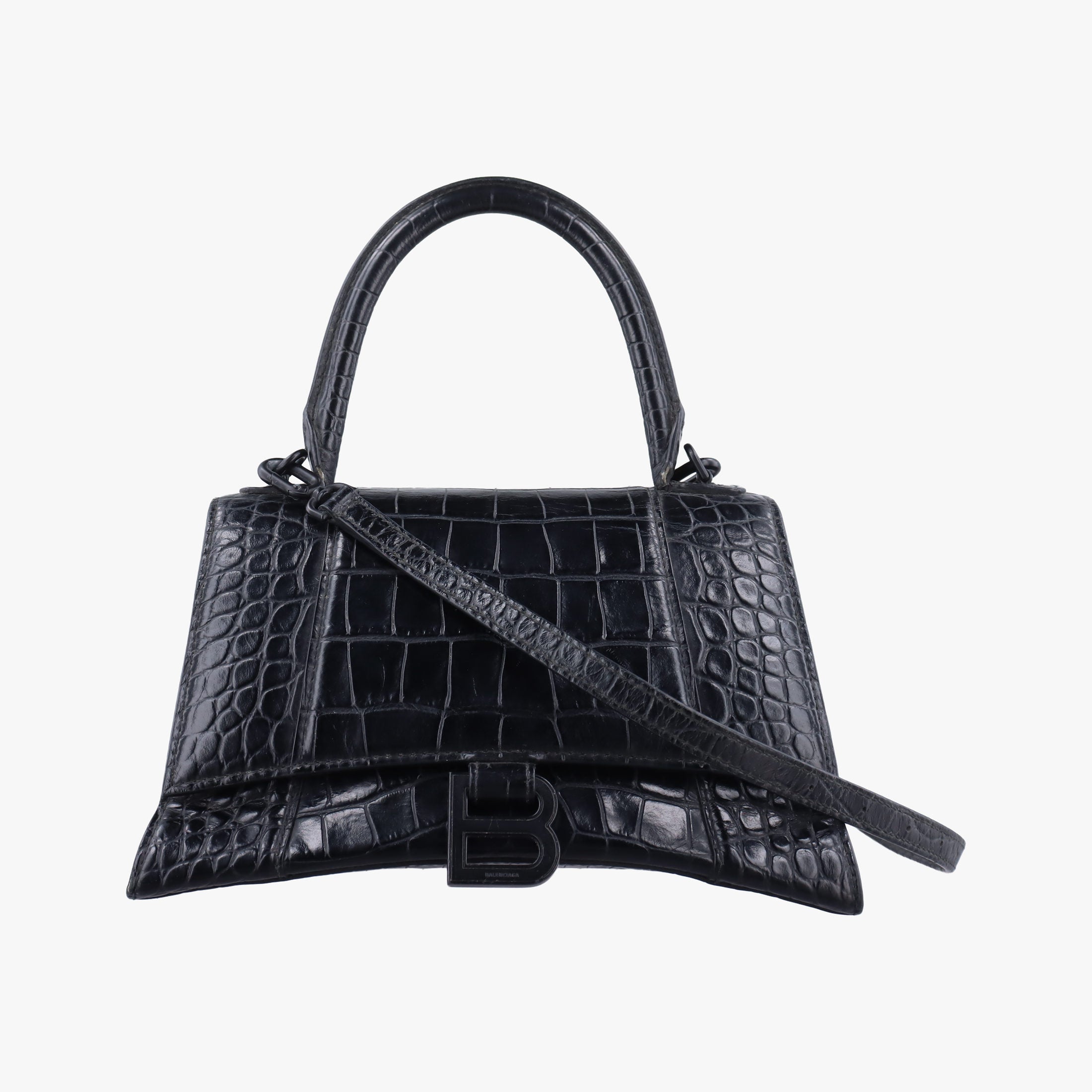 Pre-owned Balenciaga Hourglass Small Black Leather 593546 shoulderbag | stylenewstar