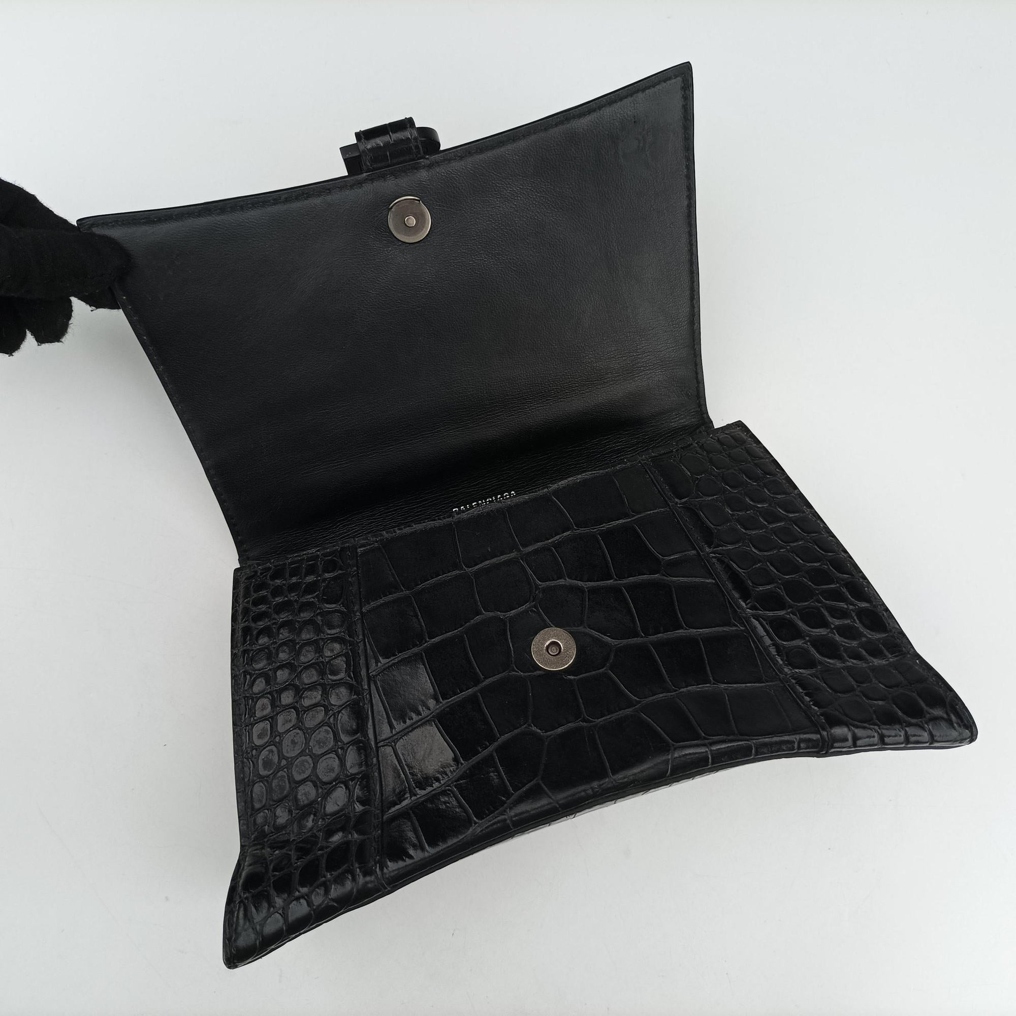 Pre-owned Balenciaga Hourglass Small Black Leather 593546 shoulderbag | stylenewstar