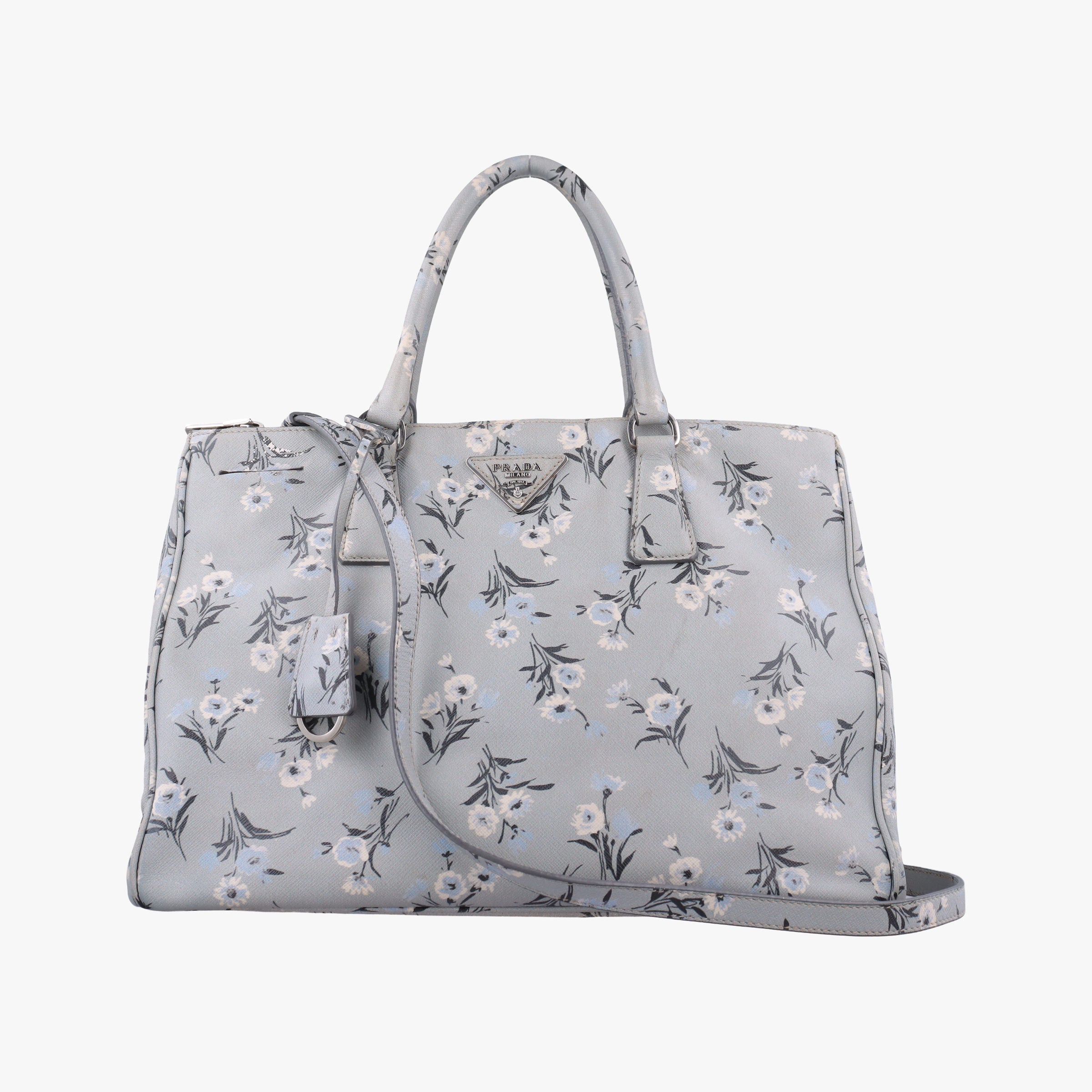 Pre-owned Prada Galleria　Pale Blue Floral Print Multicolour Saffiano　Leather BL837P shoulderbag | stylenewstar