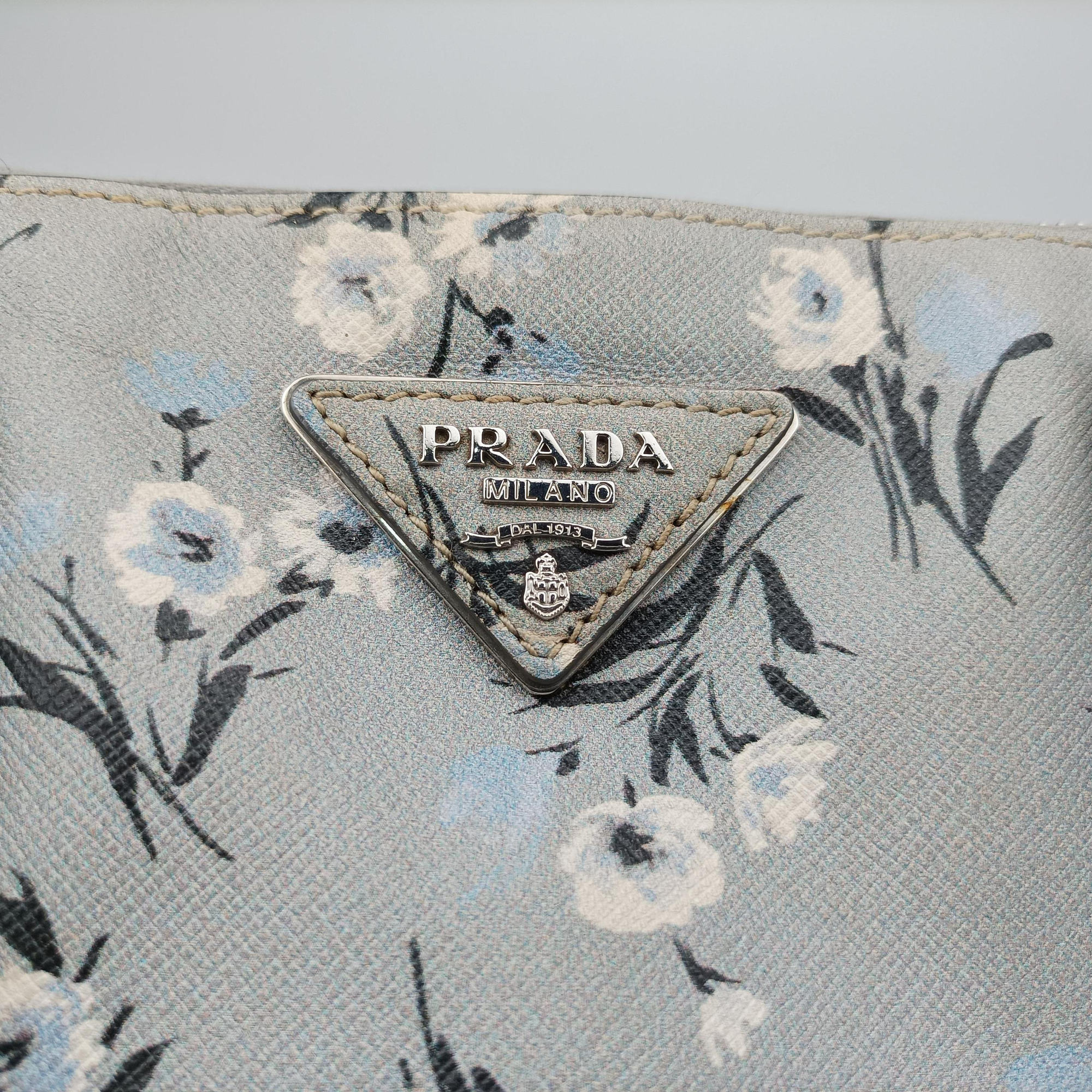 Pre-owned Prada Galleria　Pale Blue Floral Print Multicolour Saffiano　Leather BL837P shoulderbag | stylenewstar