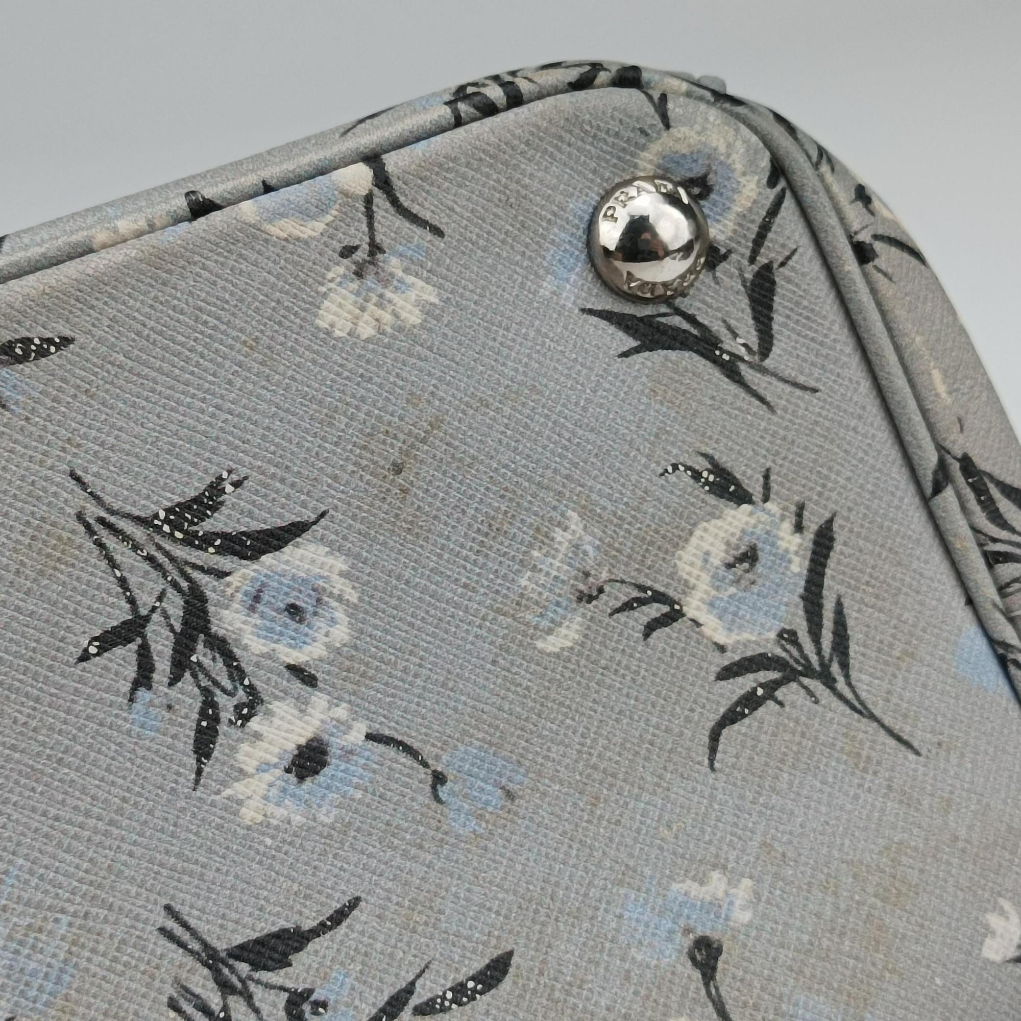 Pre-owned Prada Galleria　Pale Blue Floral Print Multicolour Saffiano　Leather BL837P shoulderbag | stylenewstar