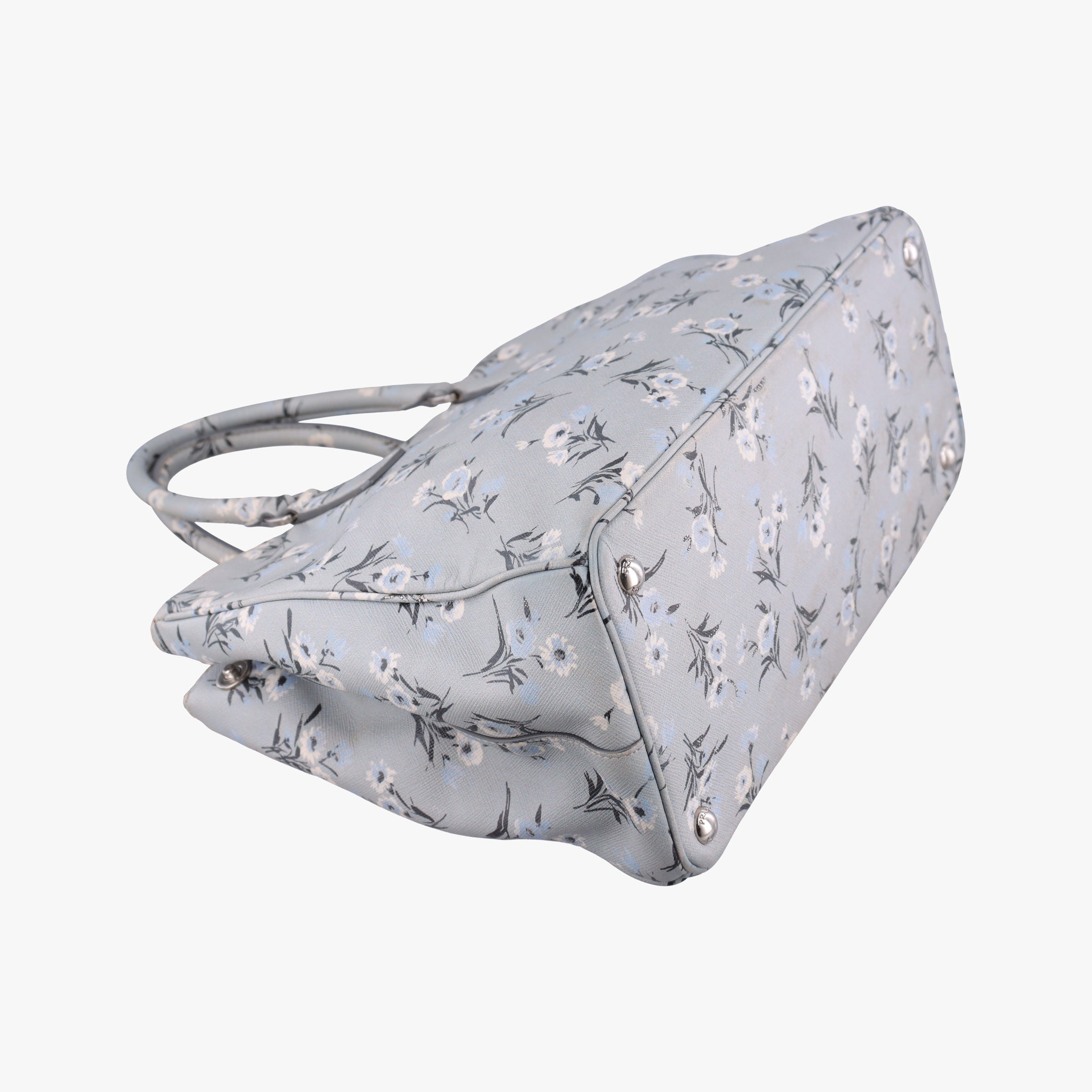 Pre-owned Prada Galleria　Pale Blue Floral Print Multicolour Saffiano　Leather BL837P shoulderbag | stylenewstar