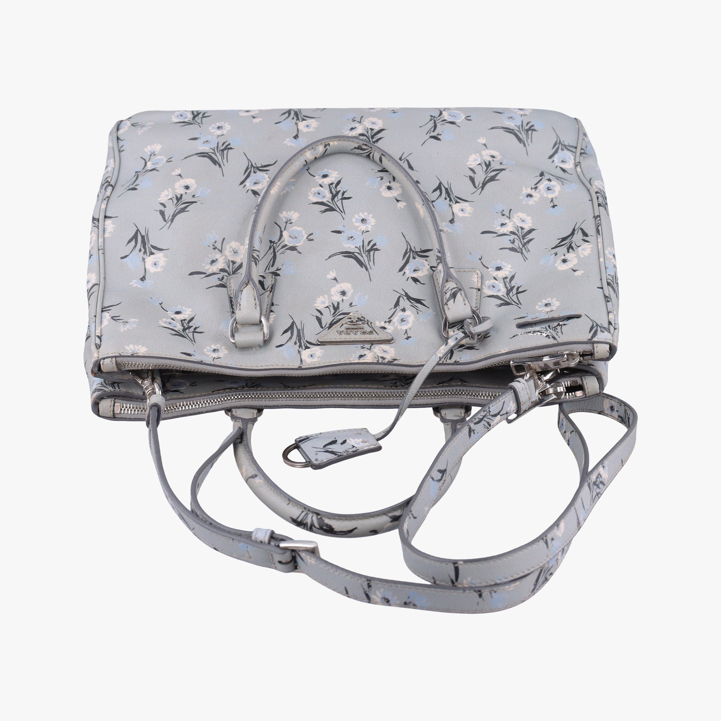 Pre-owned Prada Galleria　Pale Blue Floral Print Multicolour Saffiano　Leather BL837P shoulderbag | stylenewstar