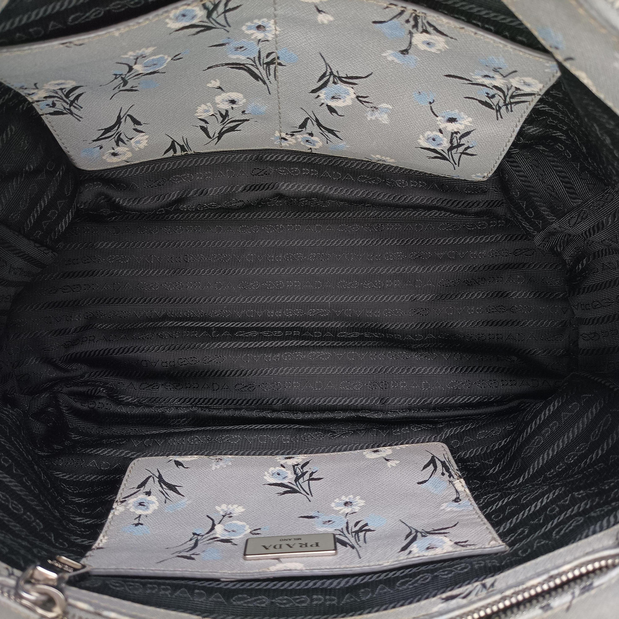 Pre-owned Prada Galleria　Pale Blue Floral Print Multicolour Saffiano　Leather BL837P shoulderbag | stylenewstar