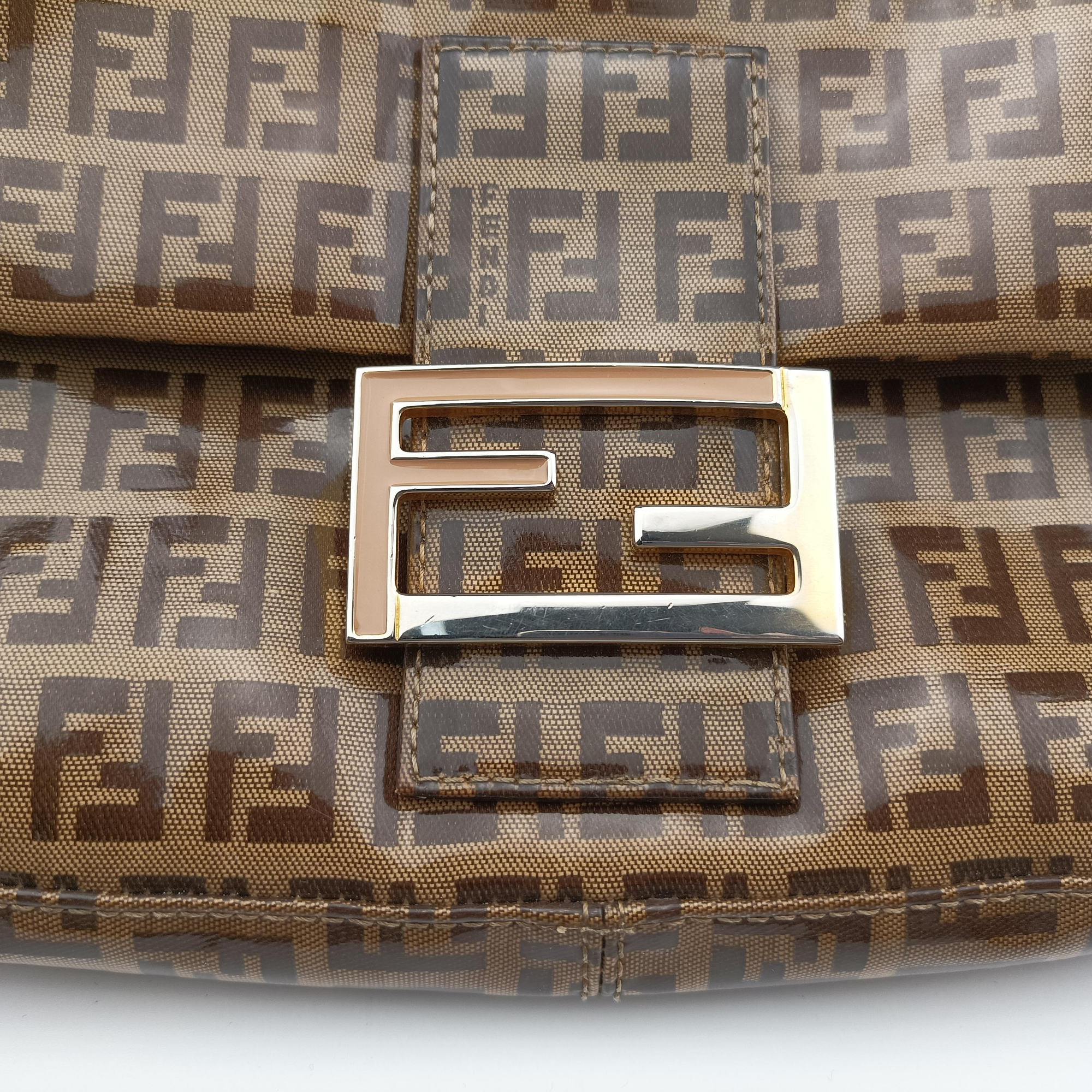 Pre-owned Fendi MBaguette Brown PVC coated canvas 26424 shoulderbag | stylenewstar