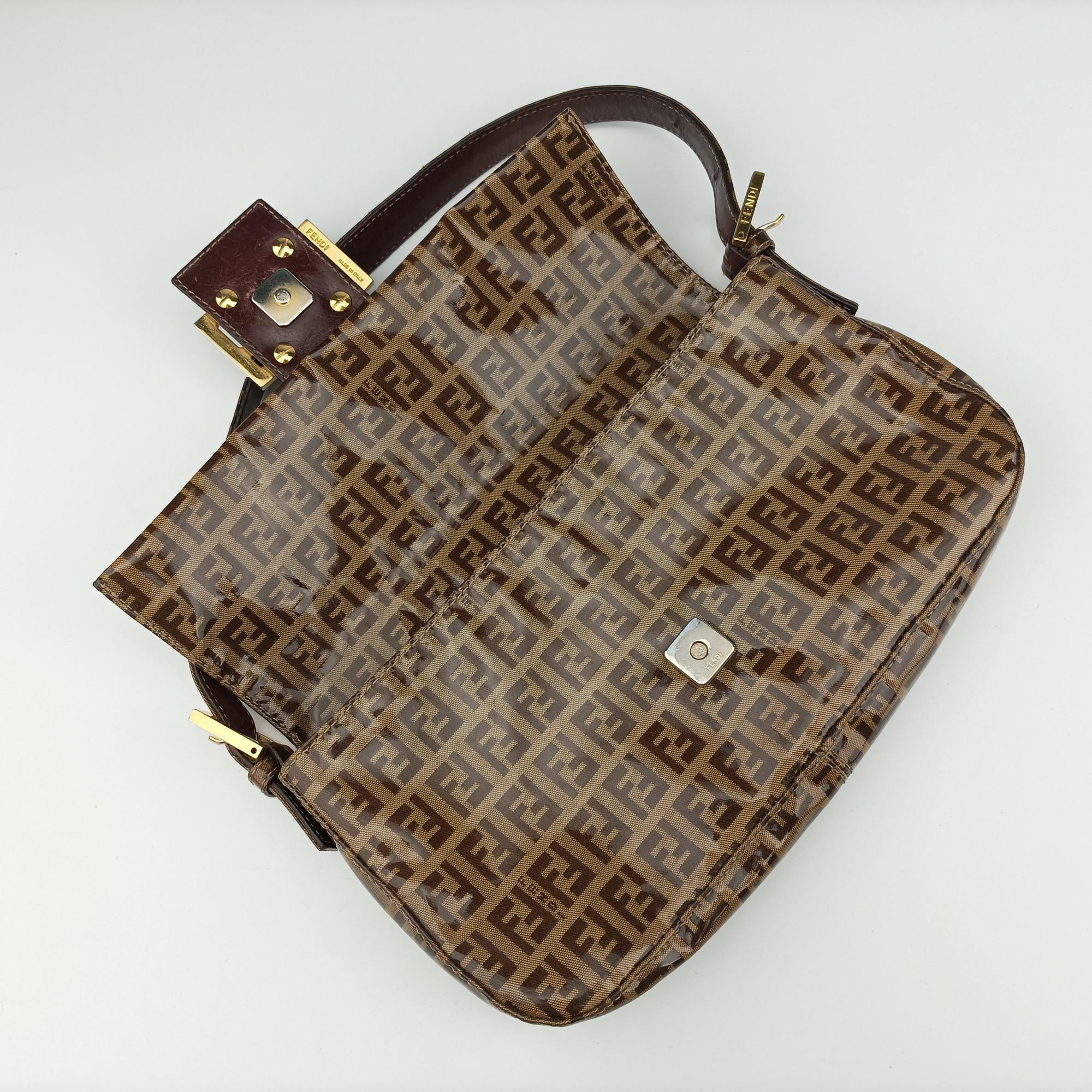 Pre-owned Fendi MBaguette Brown PVC coated canvas 26424 shoulderbag | stylenewstar