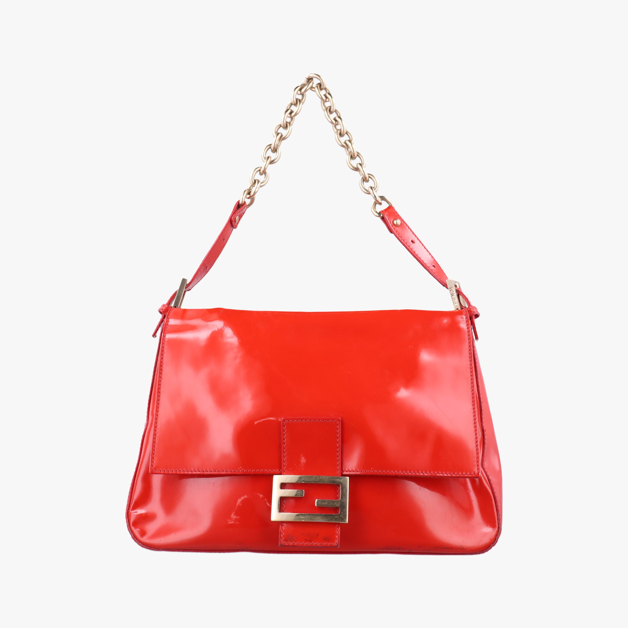 Pre-owned Fendi Mama Baguette Red Patent 8BR001 shoulderbag | stylenewstar