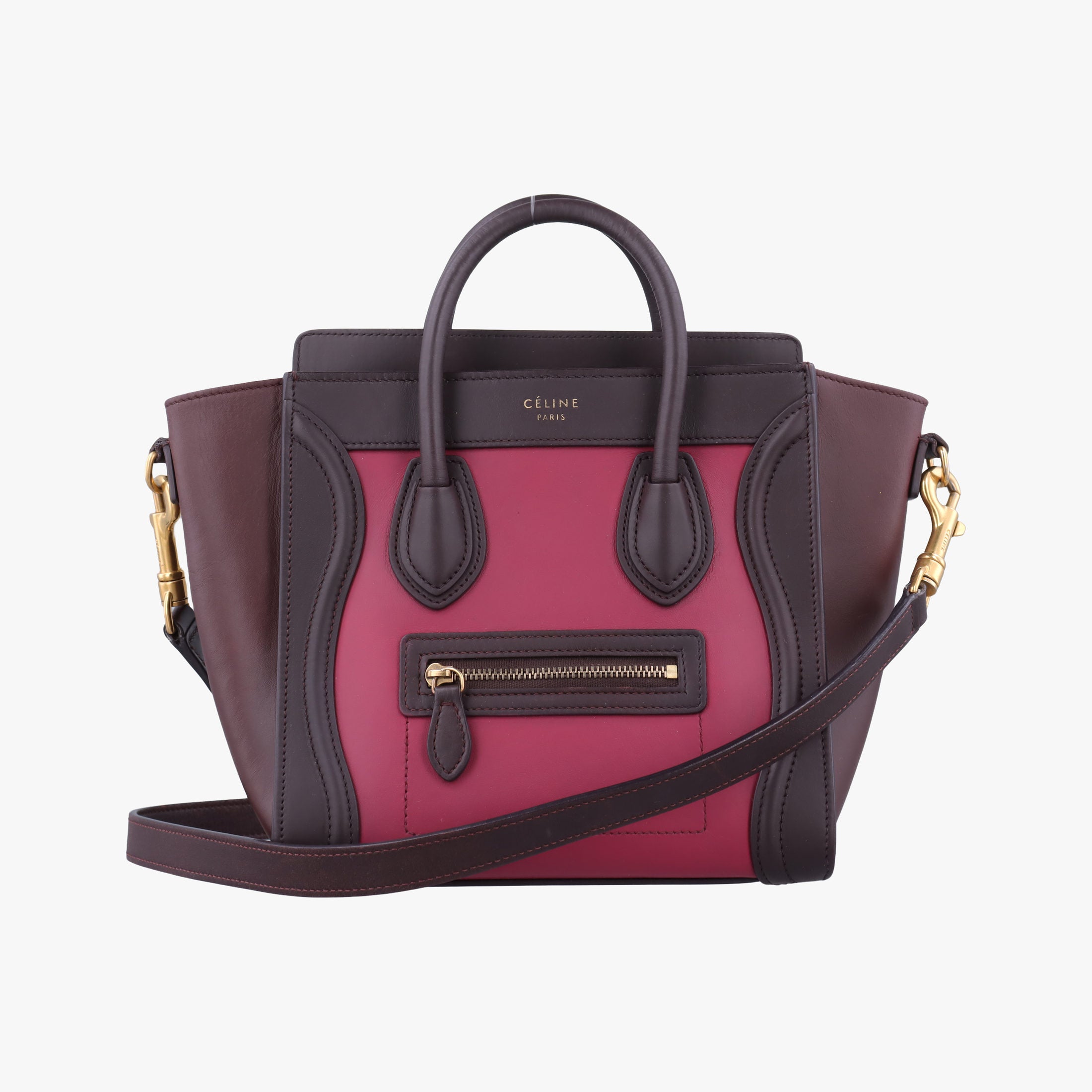 Pre-owned Celine luggage nano shopper Brown × Rose × Bordeaux Leather  shoulderbag | stylenewstar