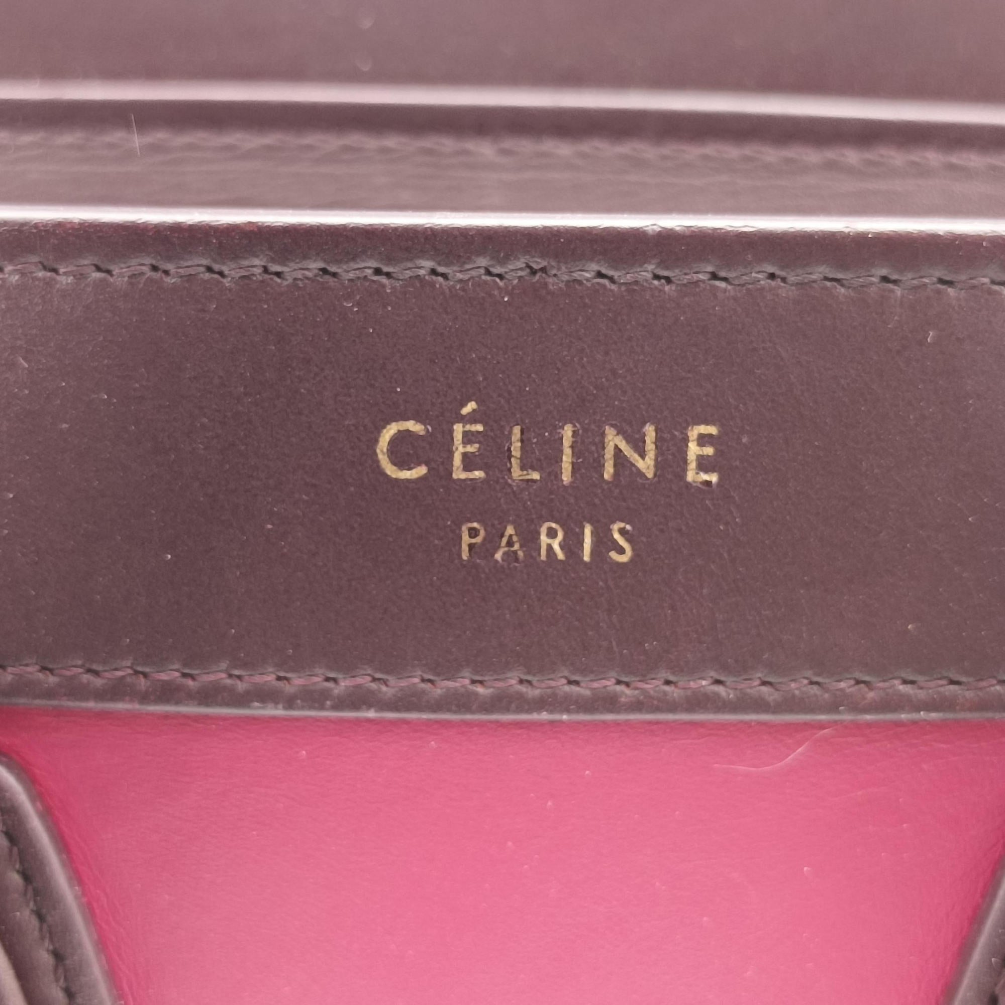 Pre-owned Celine luggage nano shopper Brown × Rose × Bordeaux Leather  shoulderbag | stylenewstar