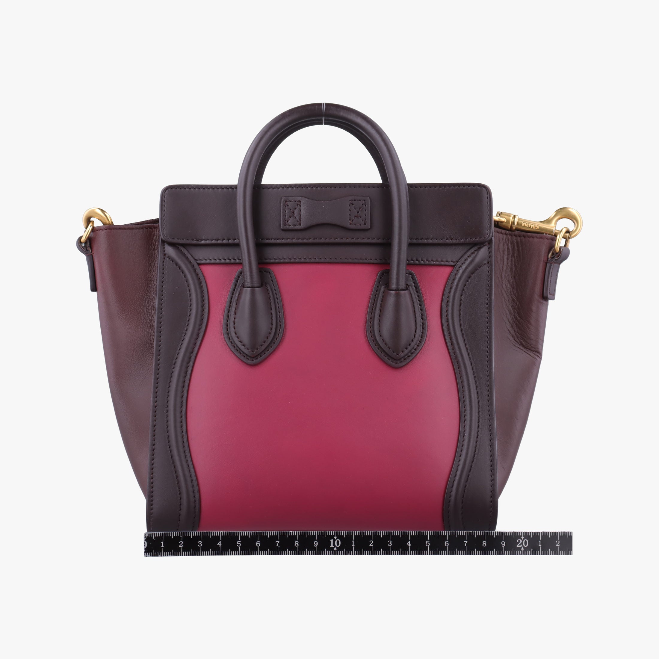 Pre-owned Celine luggage nano shopper Brown × Rose × Bordeaux Leather  shoulderbag | stylenewstar