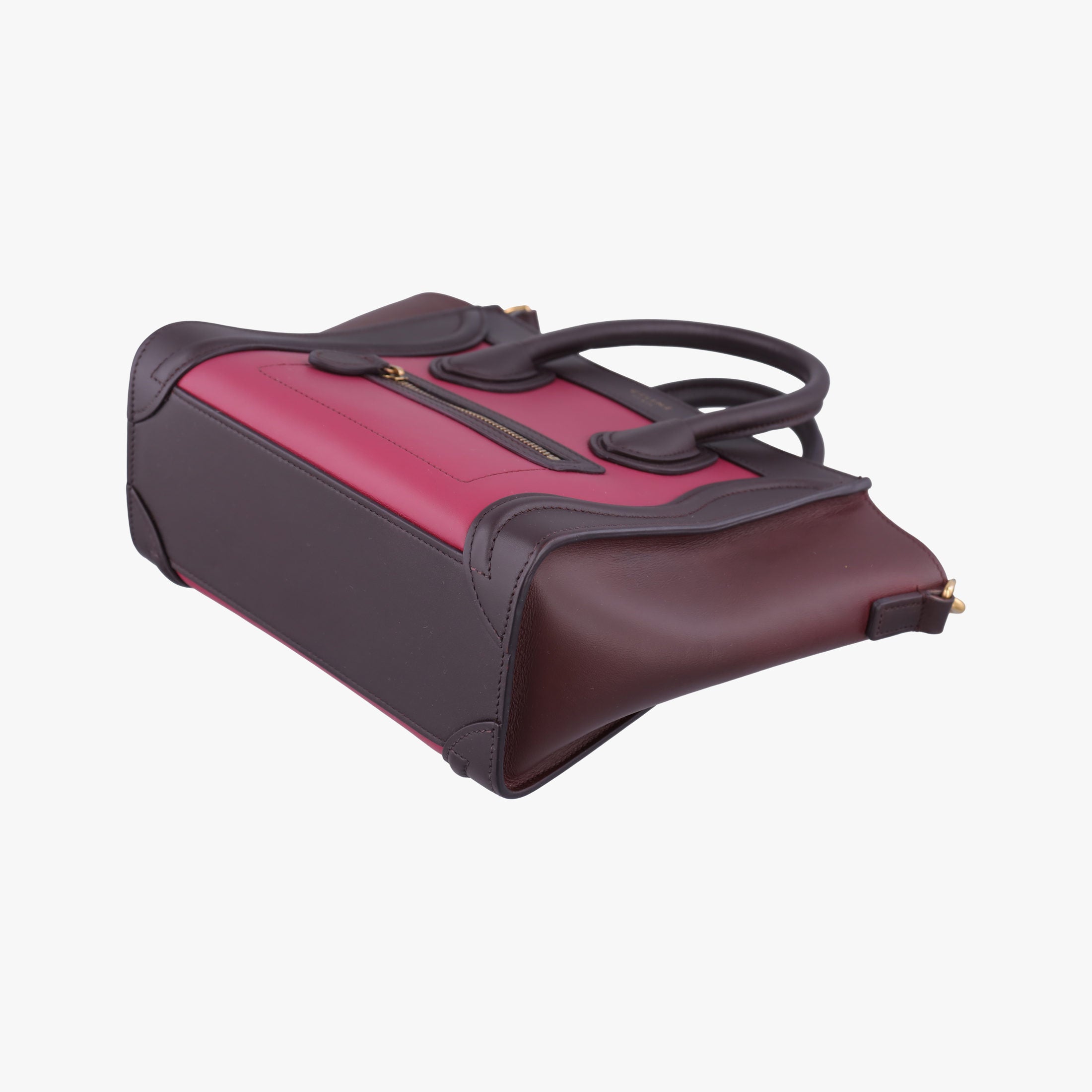 Pre-owned Celine luggage nano shopper Brown × Rose × Bordeaux Leather  shoulderbag | stylenewstar
