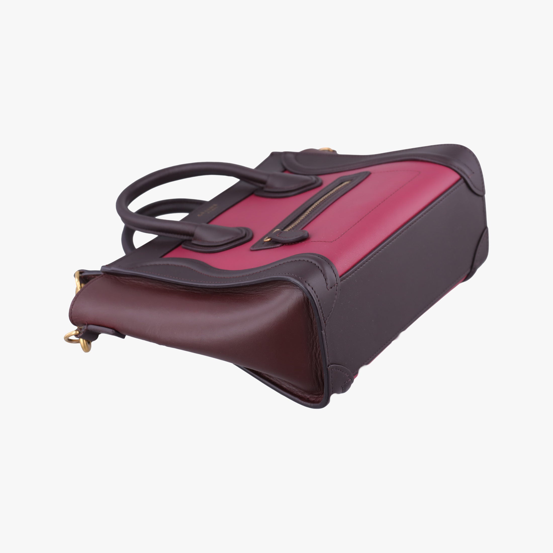 Pre-owned Celine luggage nano shopper Brown × Rose × Bordeaux Leather  shoulderbag | stylenewstar