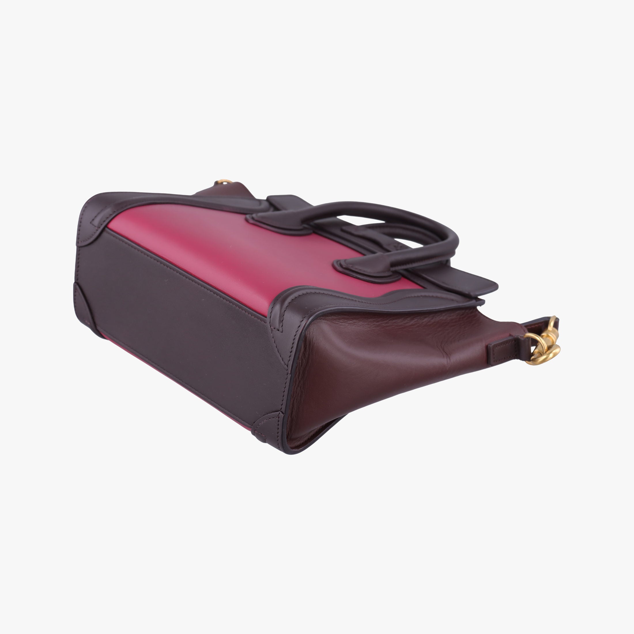 Pre-owned Celine luggage nano shopper Brown × Rose × Bordeaux Leather  shoulderbag | stylenewstar