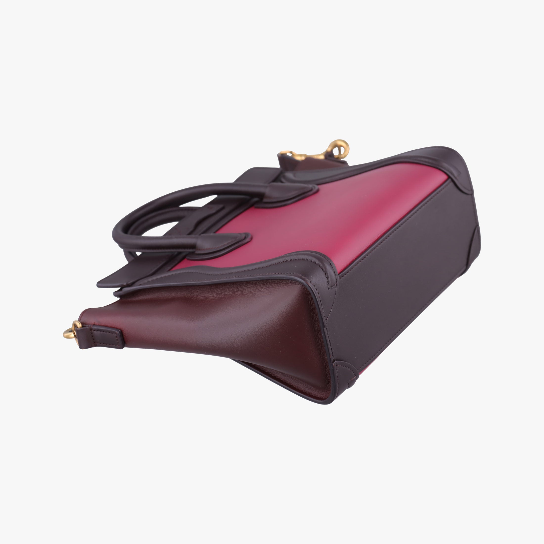 Pre-owned Celine luggage nano shopper Brown × Rose × Bordeaux Leather  shoulderbag | stylenewstar