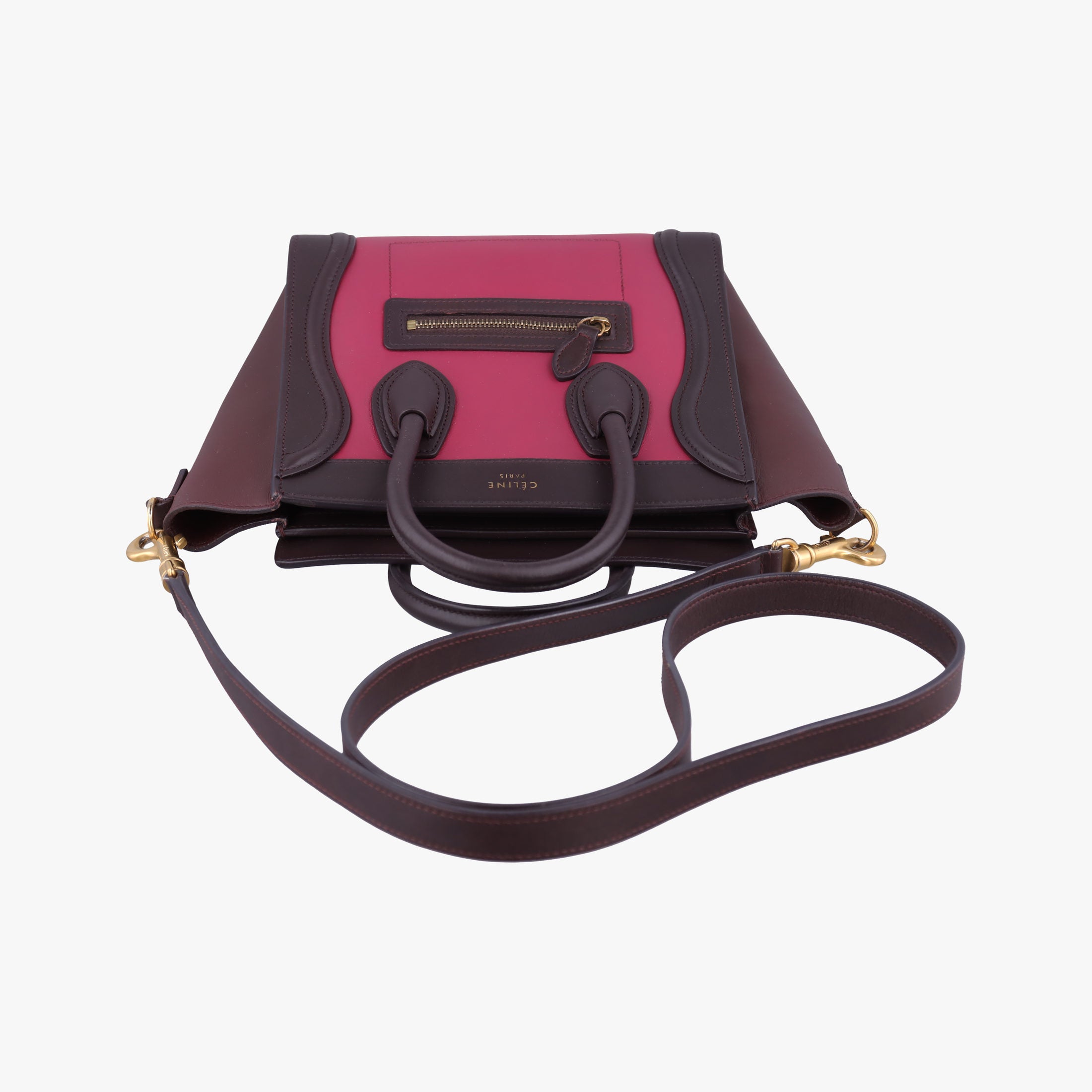 Pre-owned Celine luggage nano shopper Brown × Rose × Bordeaux Leather  shoulderbag | stylenewstar