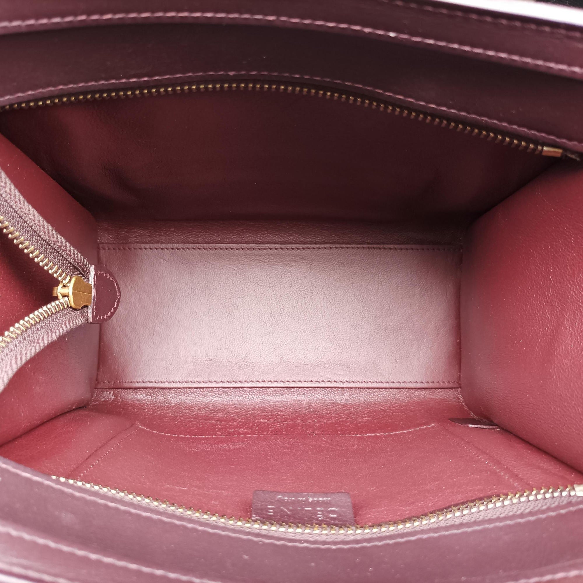 Pre-owned Celine luggage nano shopper Brown × Rose × Bordeaux Leather  shoulderbag | stylenewstar
