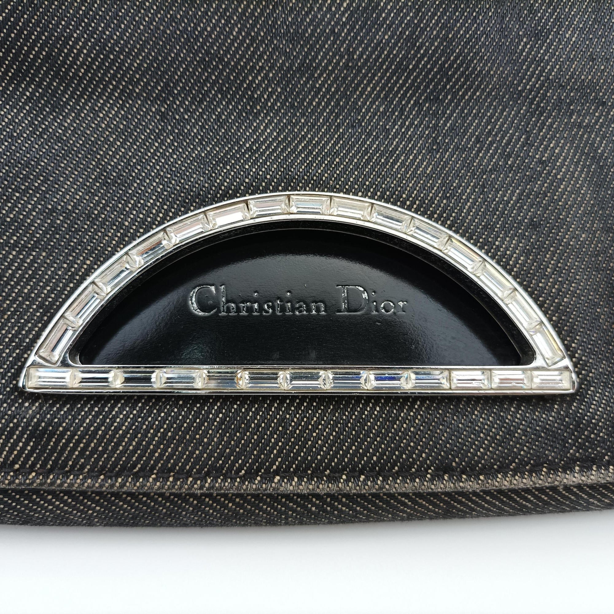 Vintage Christian Dior Malice pearl Gray Denim × Leather  shoulderbag | stylenewstar
