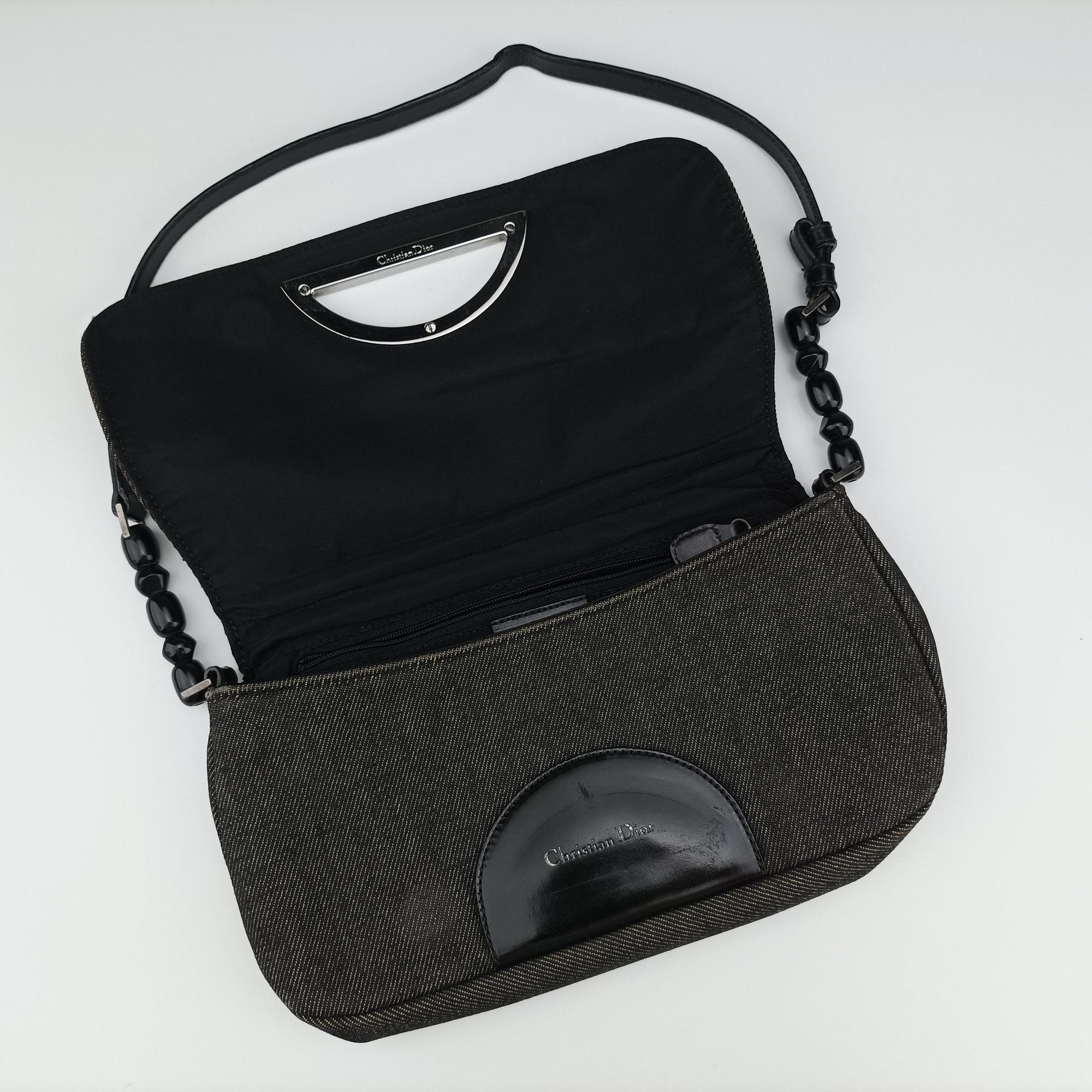 Vintage Christian Dior Malice pearl Gray Denim × Leather  shoulderbag | stylenewstar