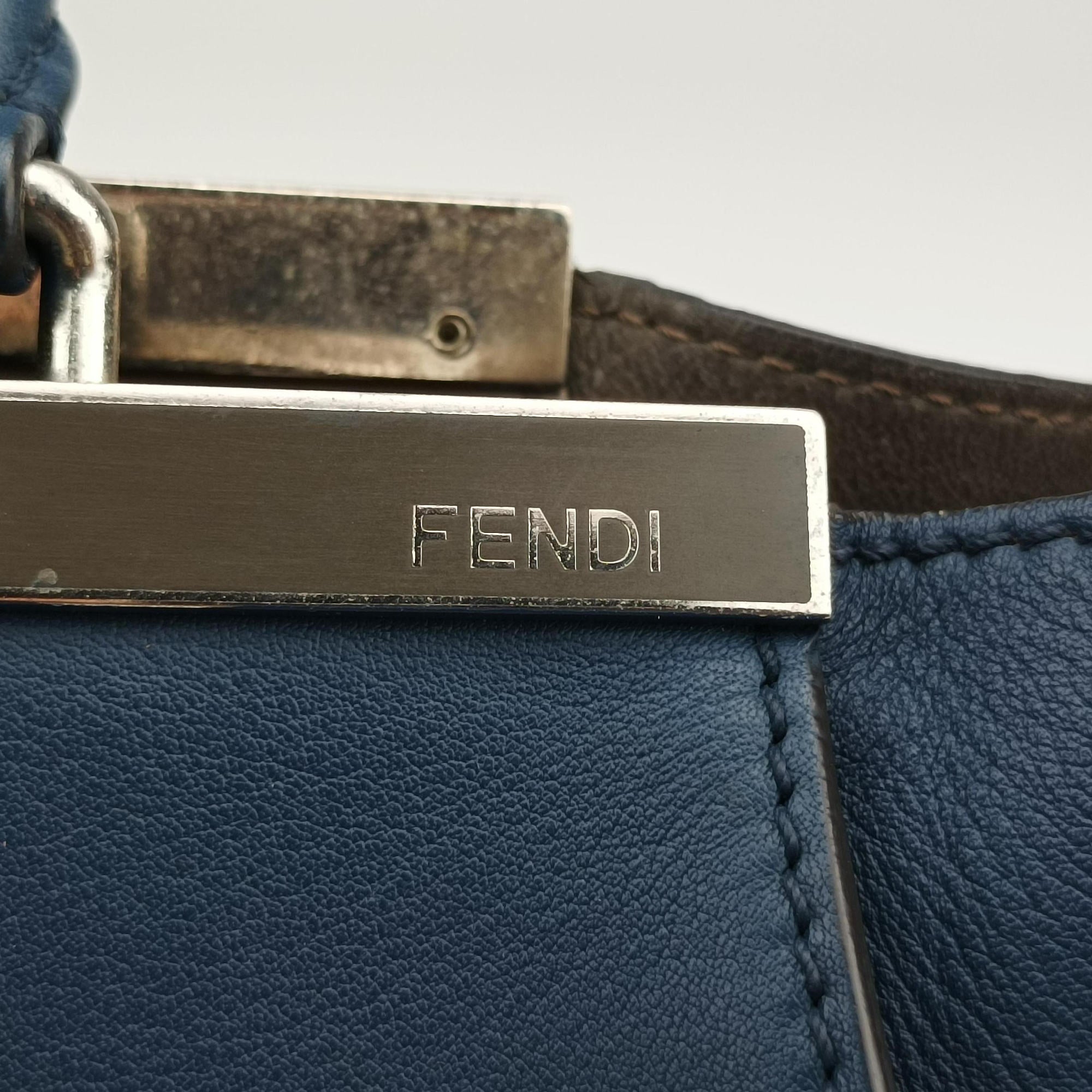 Pre-owned Fendi Trois Jours Navy Leather 8BH279 handbag | stylenewstar